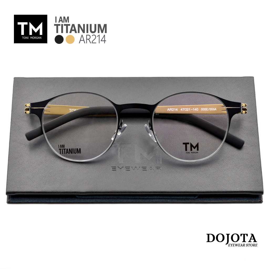 กรอบแว่นไทเทเนี่ยม สไตล์โมเดิร์นวินเทจ ขาสีทอง Toni Morgan รุ่น AR214 ทรงหยดน้ำ