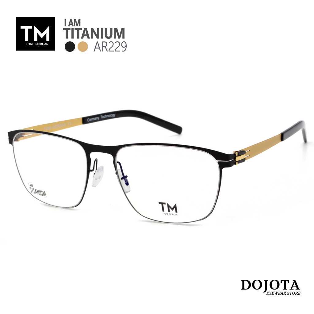 กรอบแว่นตา ไทเทเนียม Toni Morgan รุ่น IC229 ทรงเหลี่ยม สำหรับผู้ชาย - สีดำทอง Black Golden