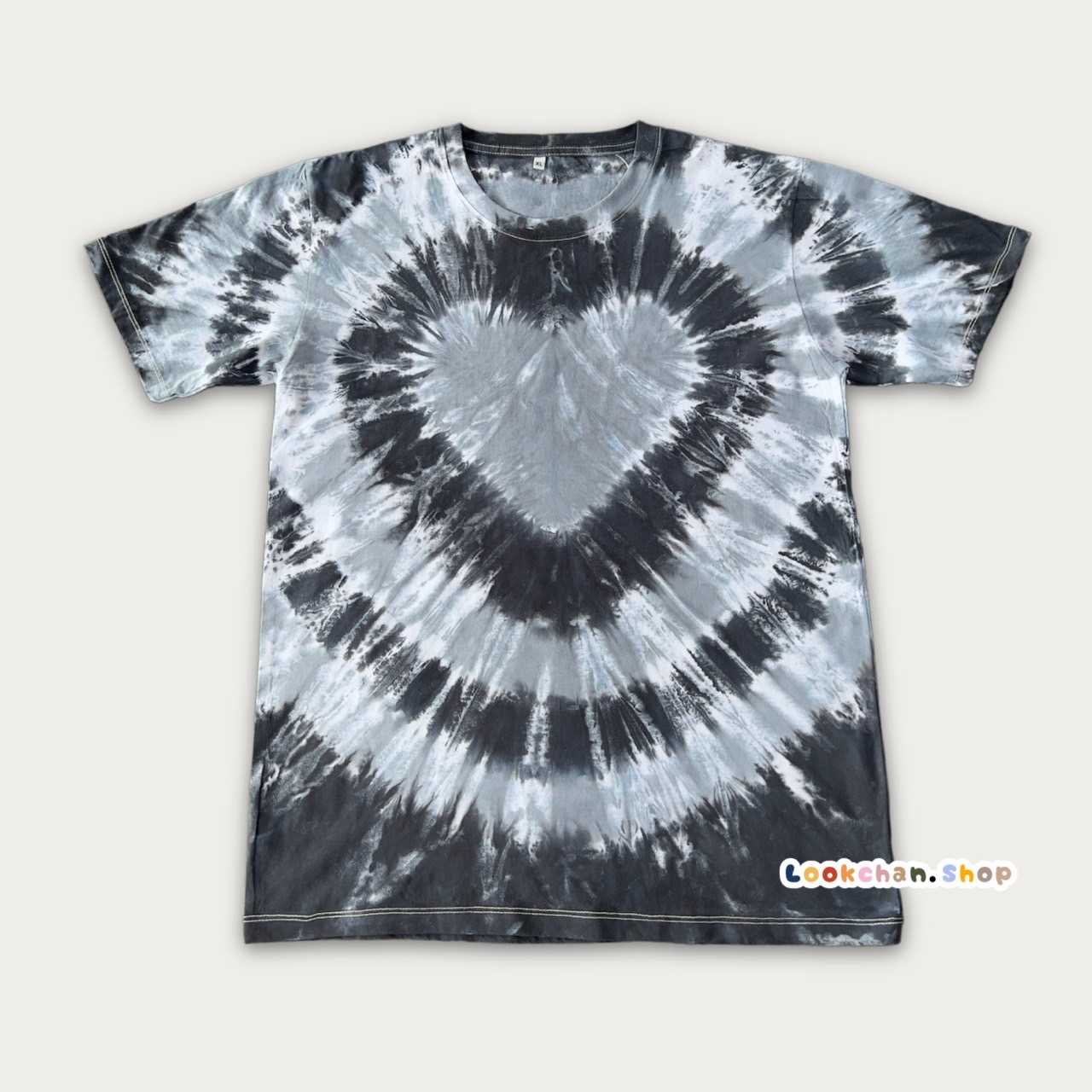 เสื้อ มัดย้อม Cotton100% หัวใจสีดำเทา