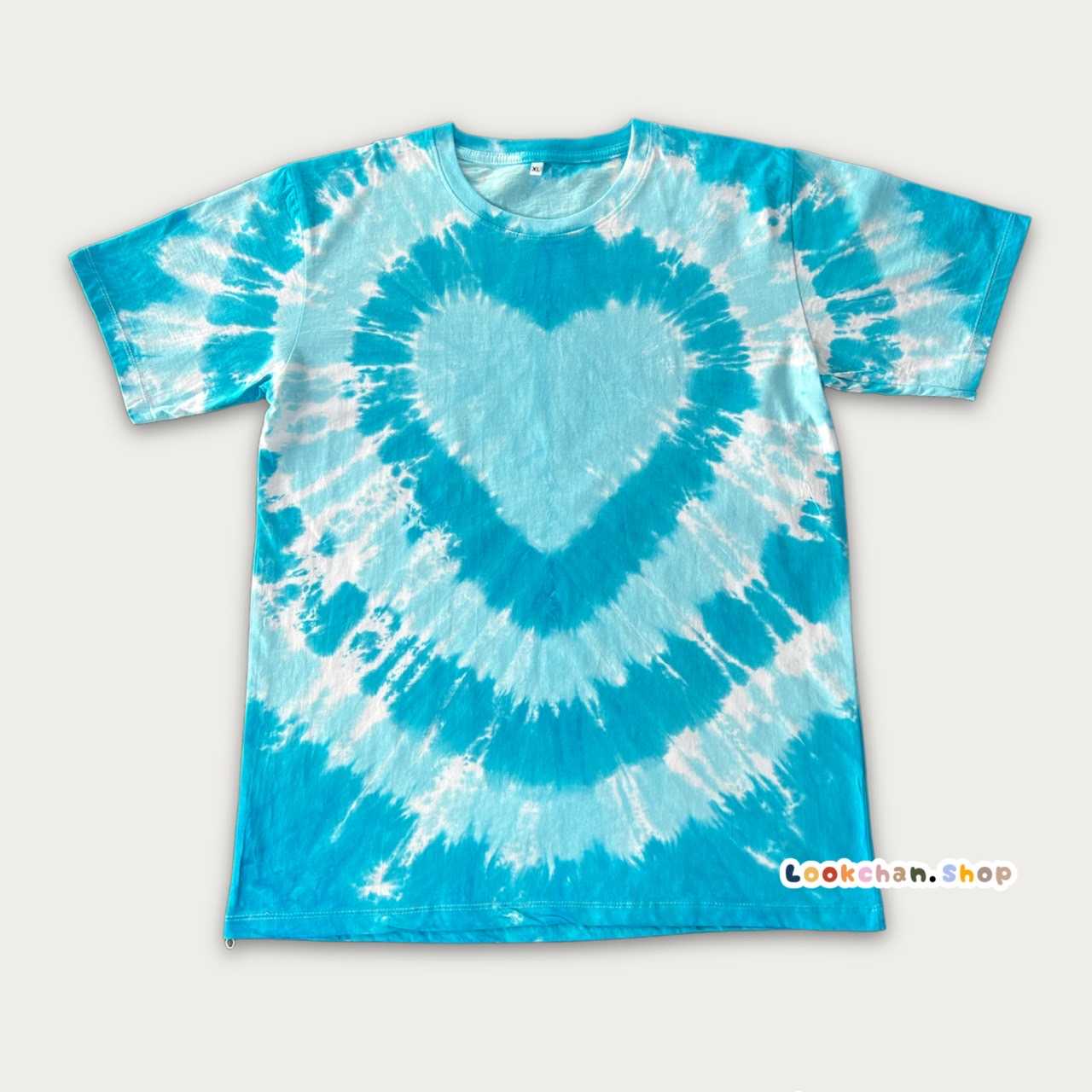 เสื้อ มัดย้อม Cotton100% หัวใจสีฟ้าเข้ม ฟ้าอ่อน
