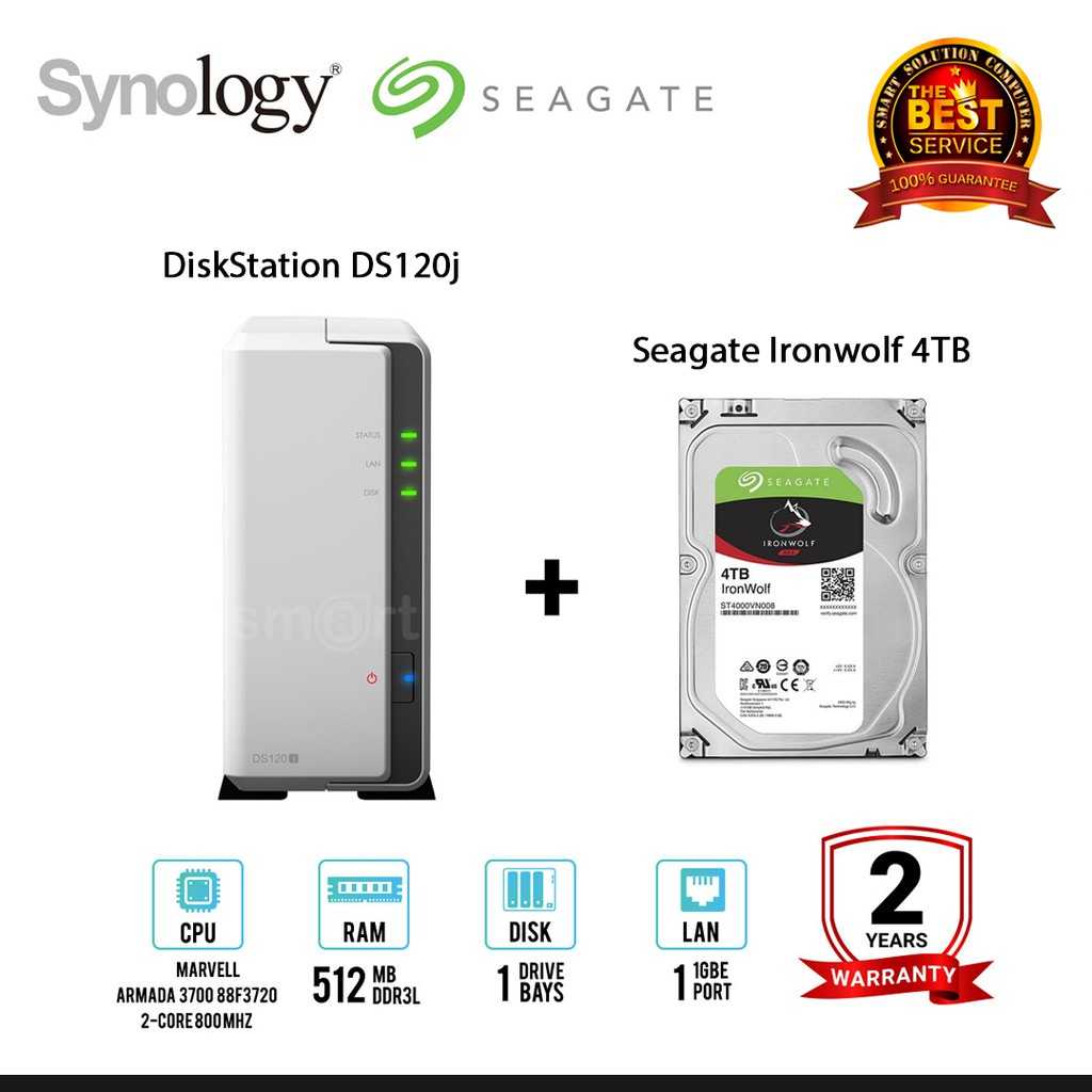 Synology DiskStation DS120j 1-Bay NAS + Seagate Ironwolf 4TB x1