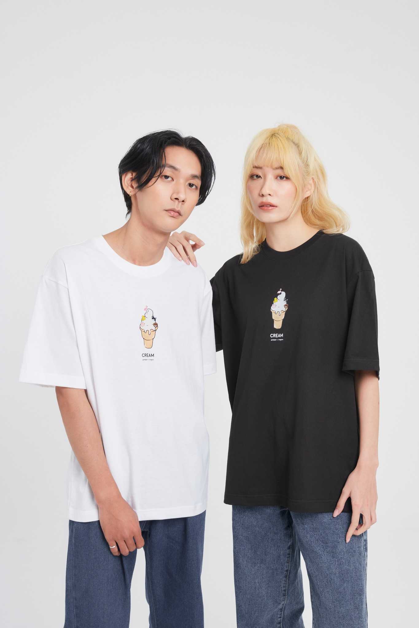 Yuedpao X  Toogton   เสื้อยืดเปล่า เสื้อยืด Oversized แขนสั้น i-cream Black&White