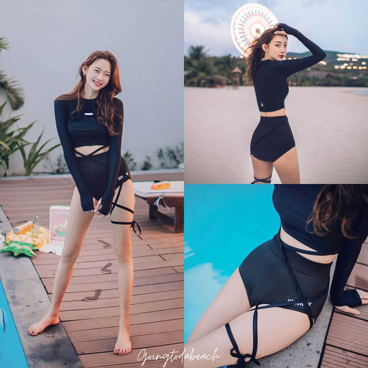 ʟᴏɴɢ sʟᴇᴇᴠᴇ sᴡɪᴍsᴜɪᴛ • ชุดว่ายน้ำเซ็ตขายาว มาพร้อมกางเกง มีดีเทลสายพัน เพิ่มความเก๋