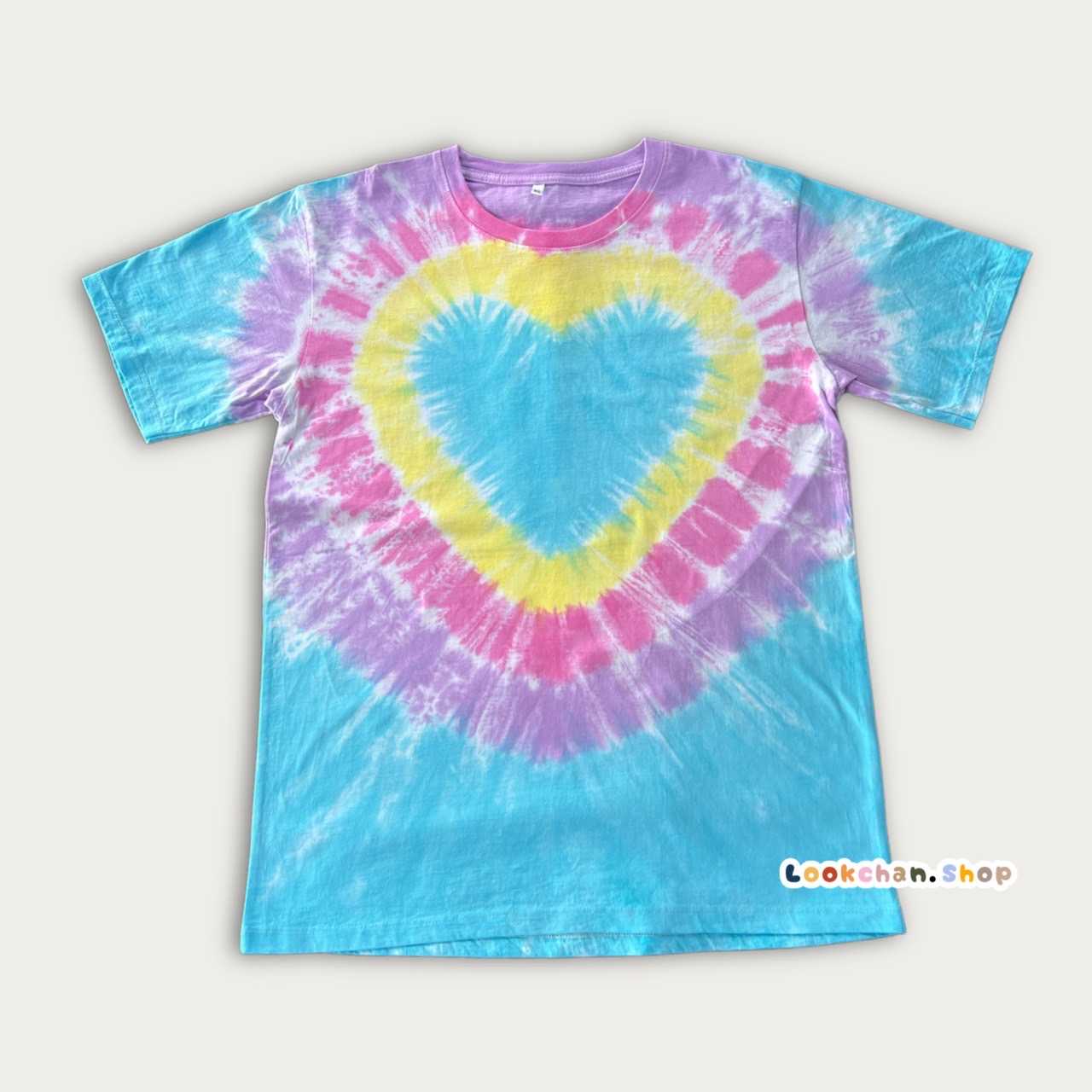 เสื้อ มัดย้อม Cotton100% หัวใจสีฟ้า