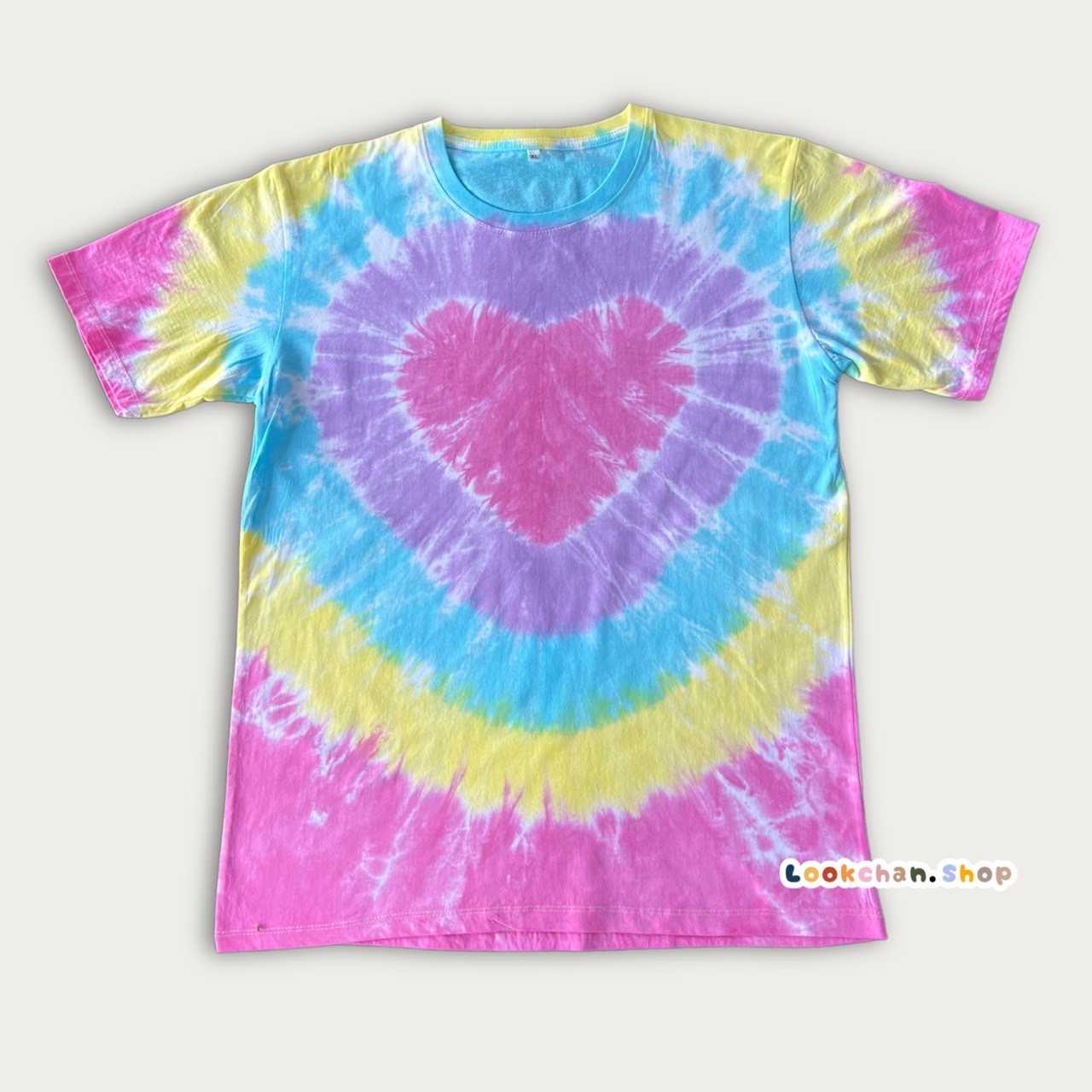 เสื้อ มัดย้อม Cotton100% หัวใจสีชมพู