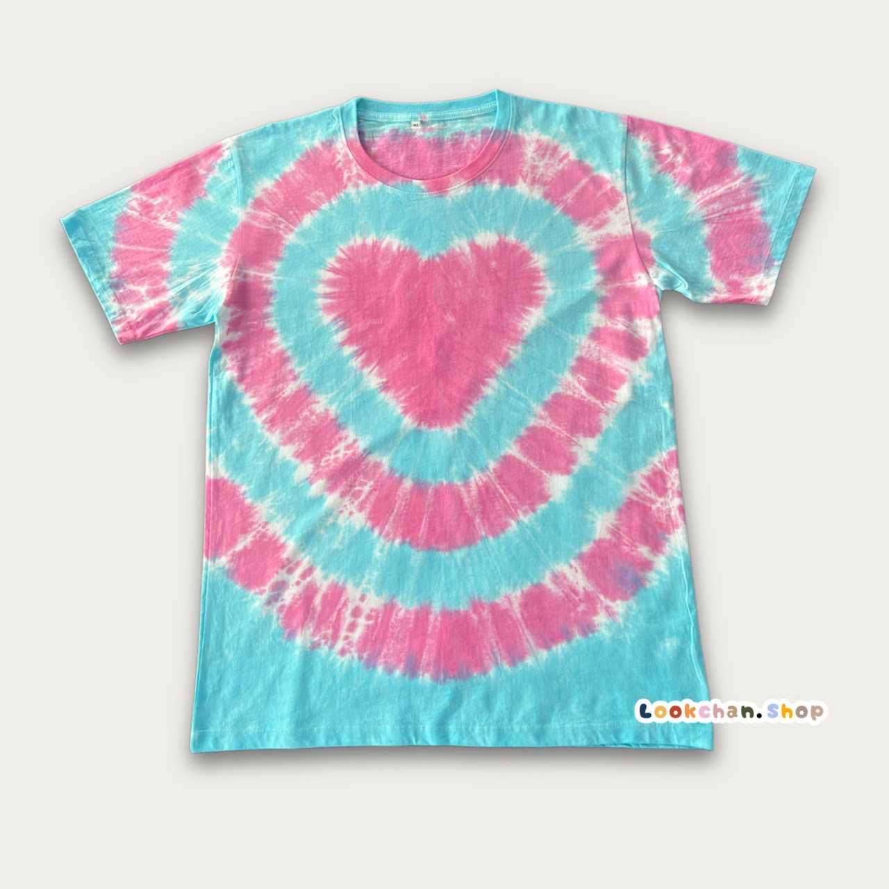 เสื้อ มัดย้อม Cotton100% หัวใจชมพูฟ้า