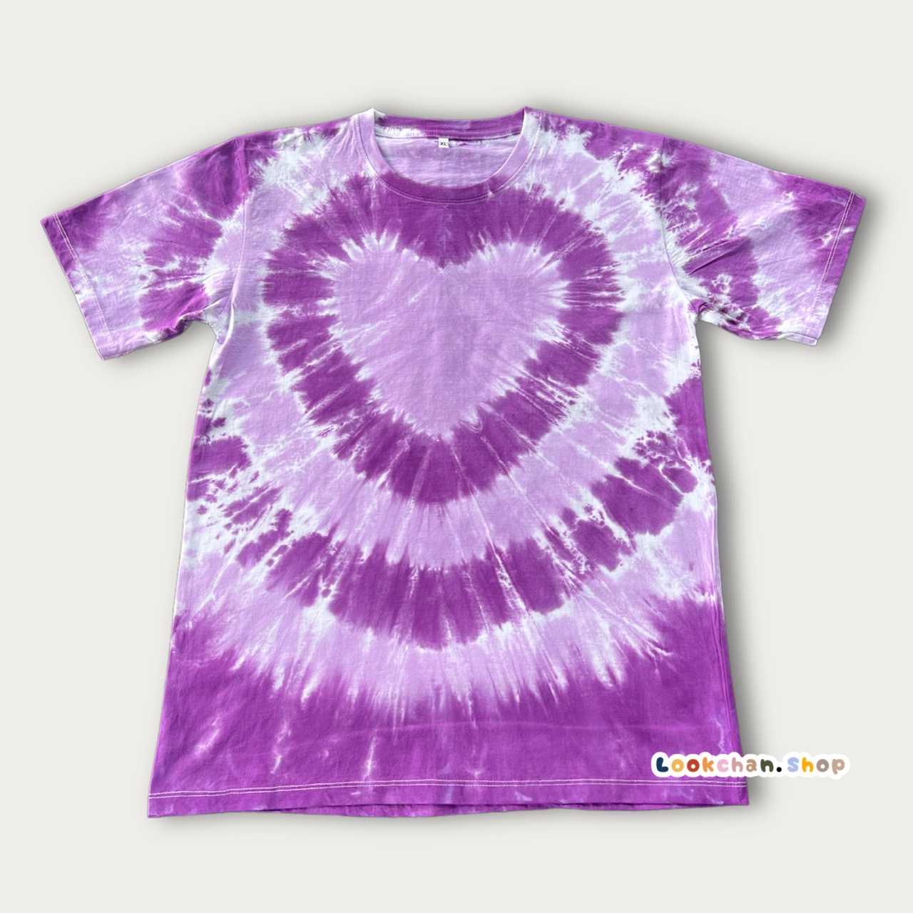 เสื้อ มัดย้อม Cotton100% หัวใจสีม่วงเข้ม ม่วงอ่อน