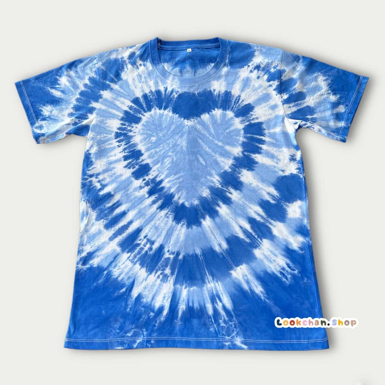 เสื้อ มัดย้อม Cotton100% หัวใจสีน้ำเงินเข้ม น้ำเงินอ่อน