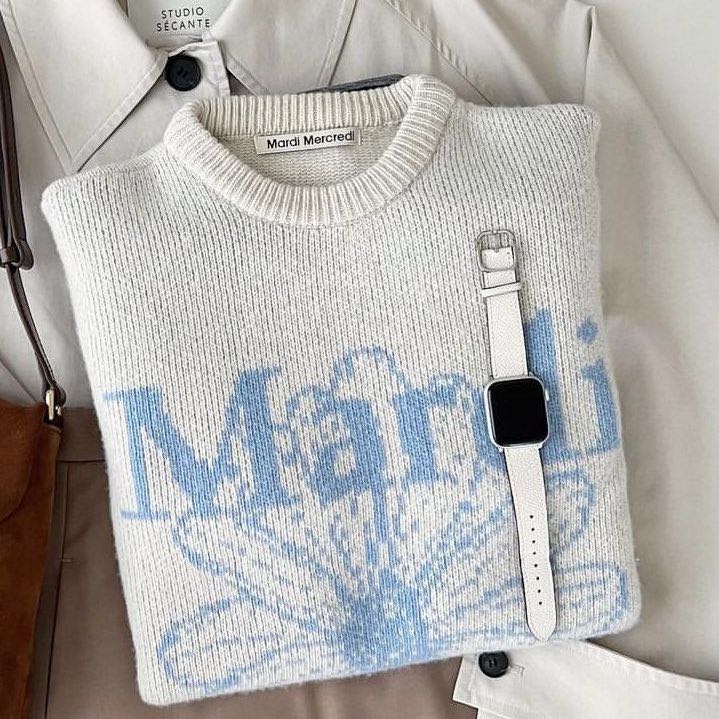 (พร้อมส่ง) Mardi Mercredi CASHMERE BLENDED PULLOVER FLOWERMARDI_IVORY SKY
