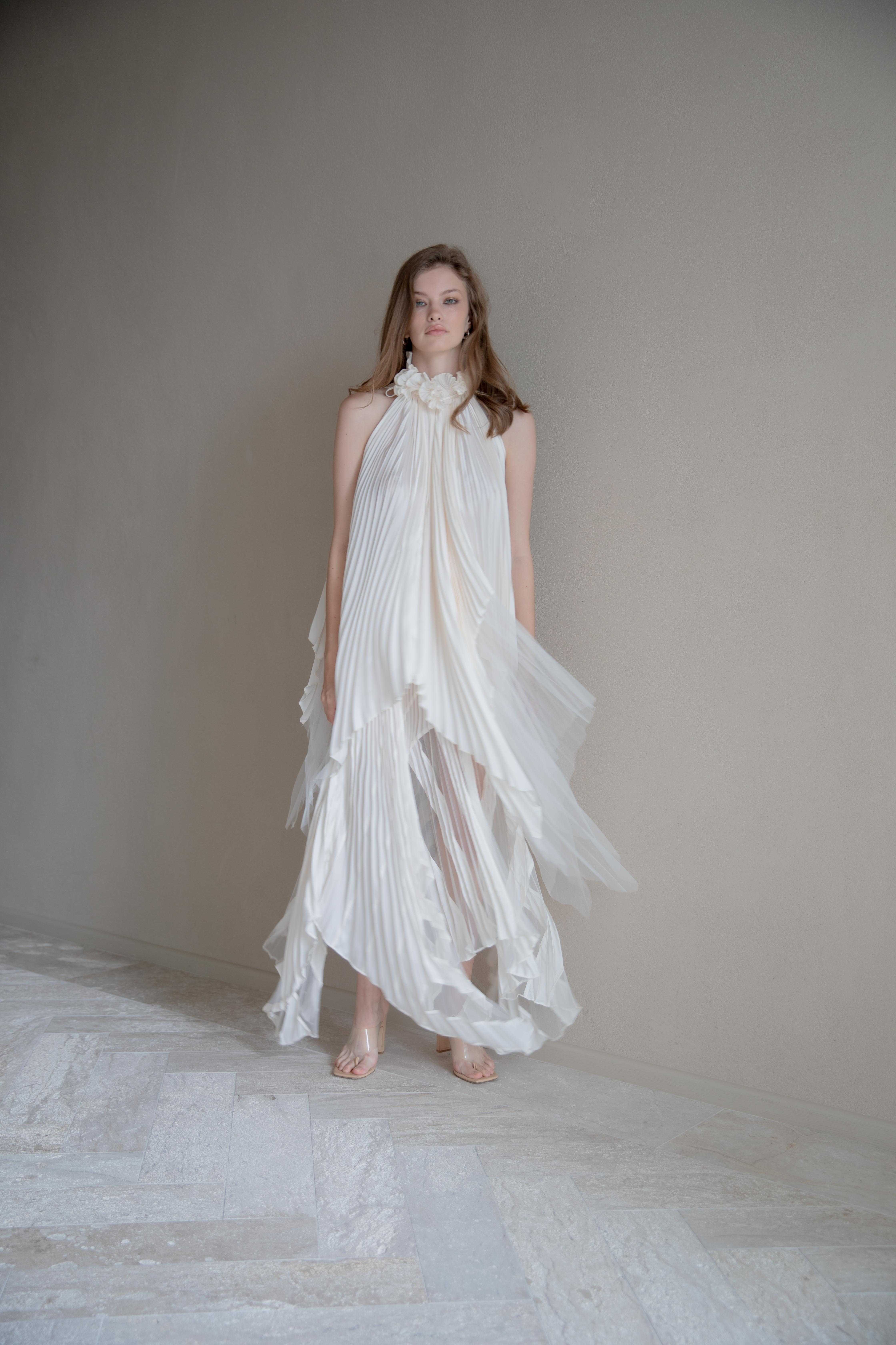 Feather Stripe Tulle Set (top & skirt) - Cream