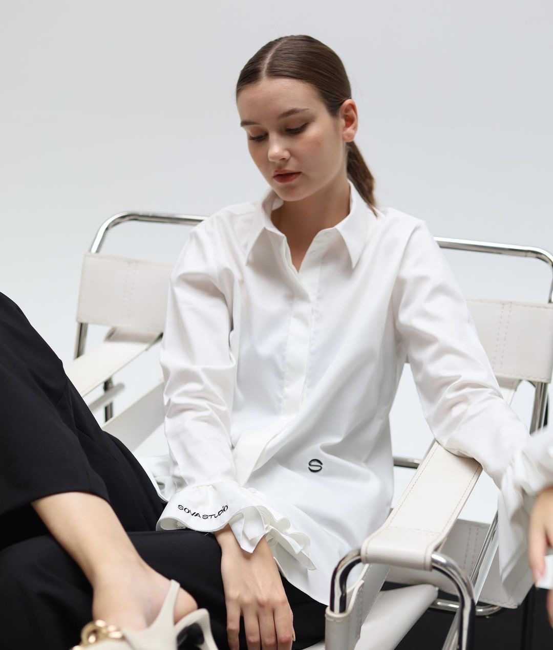SOVA STUDIO • Solid Ruffled Button-Up Shirt