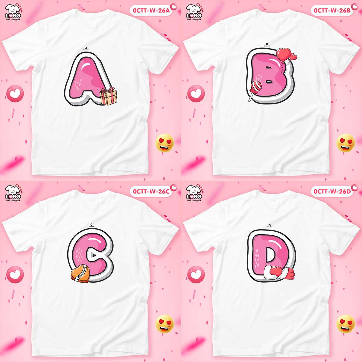 เสื้อตัวอักษร Pink Love (A-D)ผ้า COTTON100% หนานุ่ม ใส่สบาย