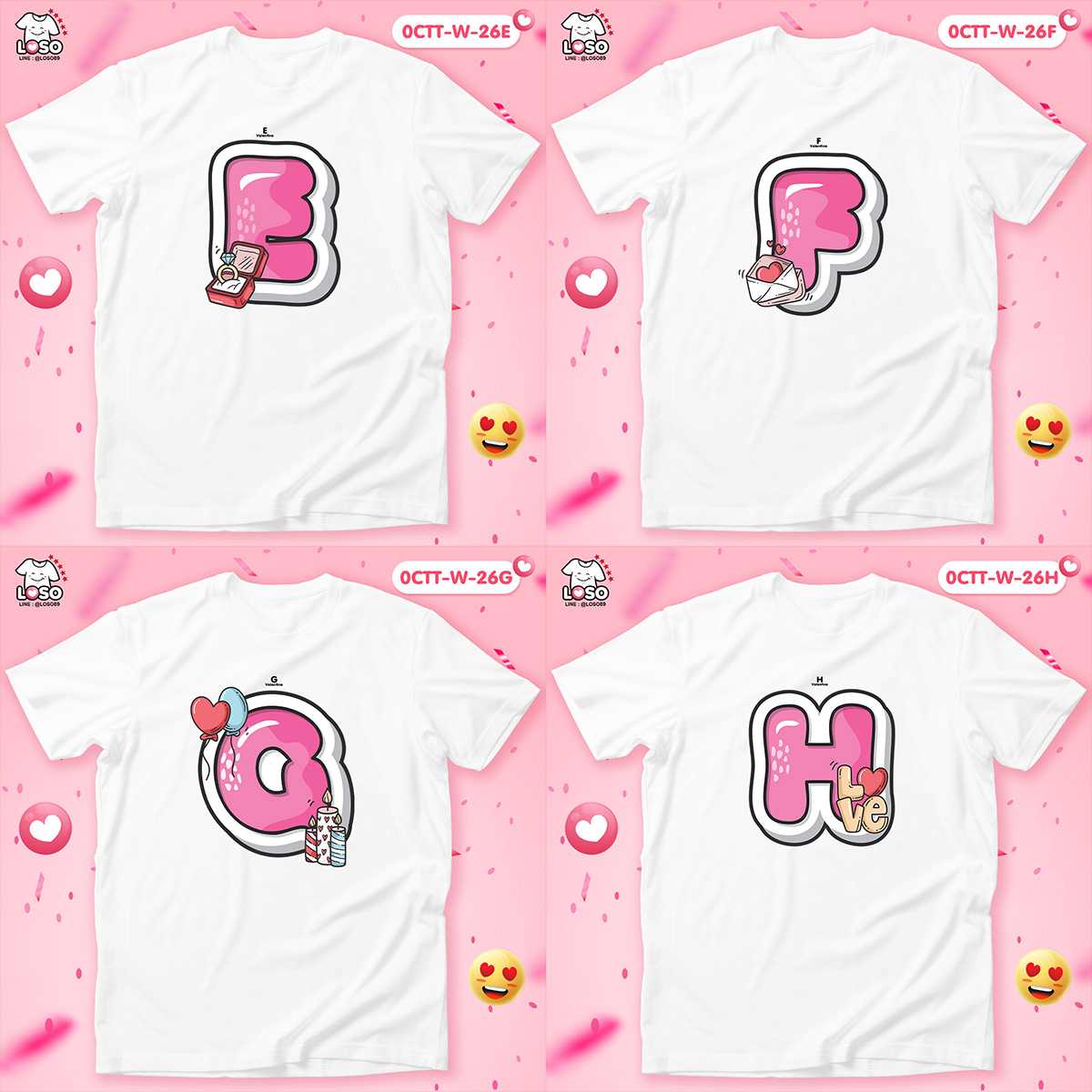 เสื้อตัวอักษร Pink Love (E-H)ผ้า COTTON100% หนานุ่ม ใส่สบาย