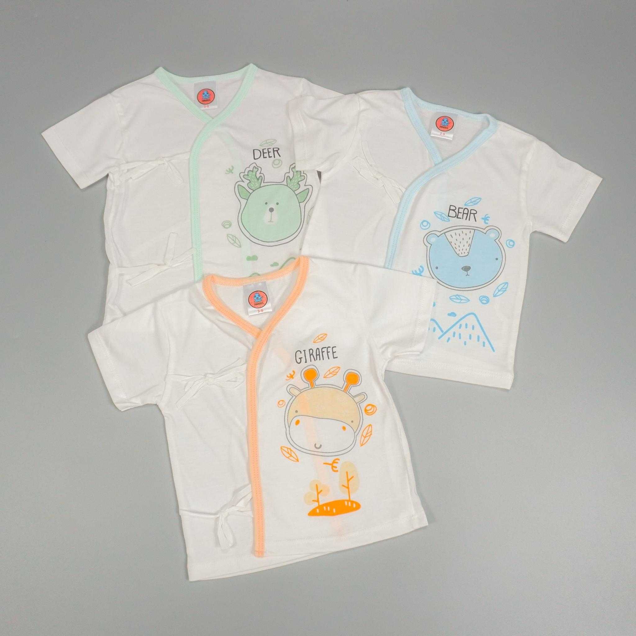 เสื้อเดี่ยวเบบี้ฮูด ผูกสั้นแขนตรงหมีใบไม้ เซ็ท3ตัว คละสี