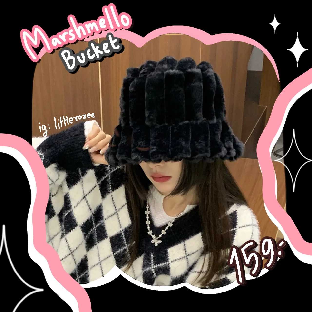 Littlerozee  - หมวกบักเก็ตขนนุ่ม หมวกบัคเก็ตสไตล์เกาหลี fur bucket hat