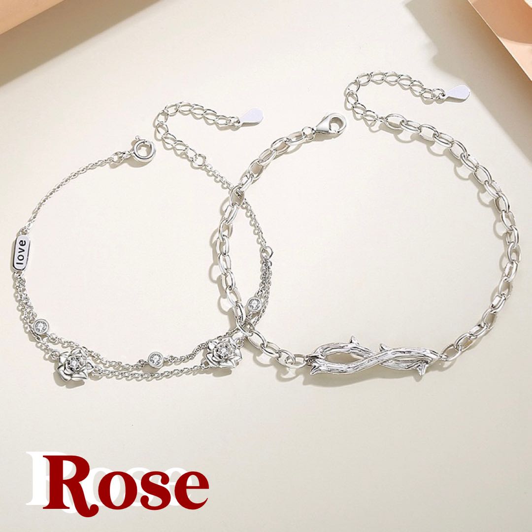 สร้อยข้อมือคู่ Rose-ส่งฟรี (เงินแท้92.5%)