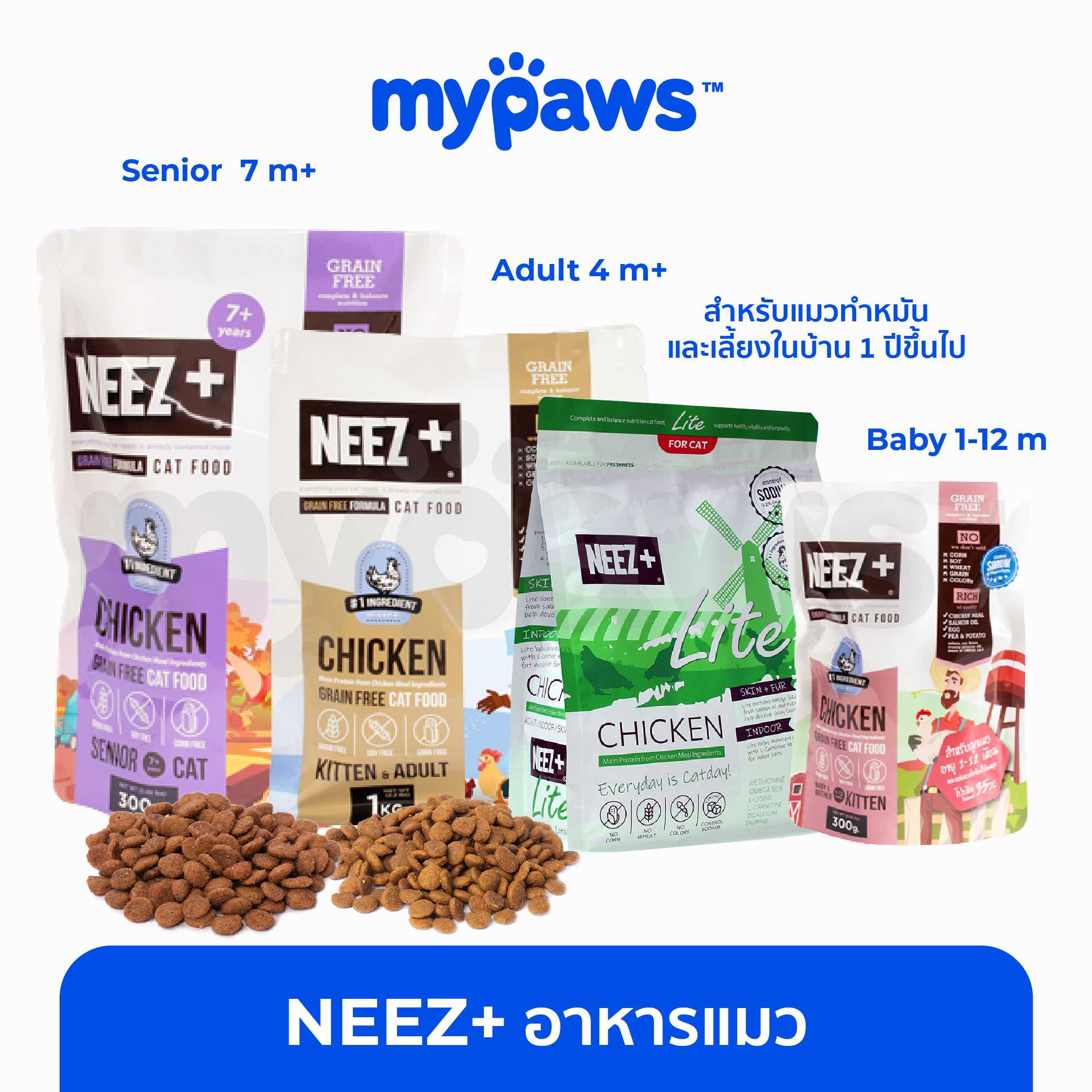 NEEZ+ อาหารแมว อาหารเม็ดแมว อาหารเม็ดลูกแมว มั่นใจไม่เค็ม แก้ปัญหา ขี้ตา ขนร่วง กินยา
