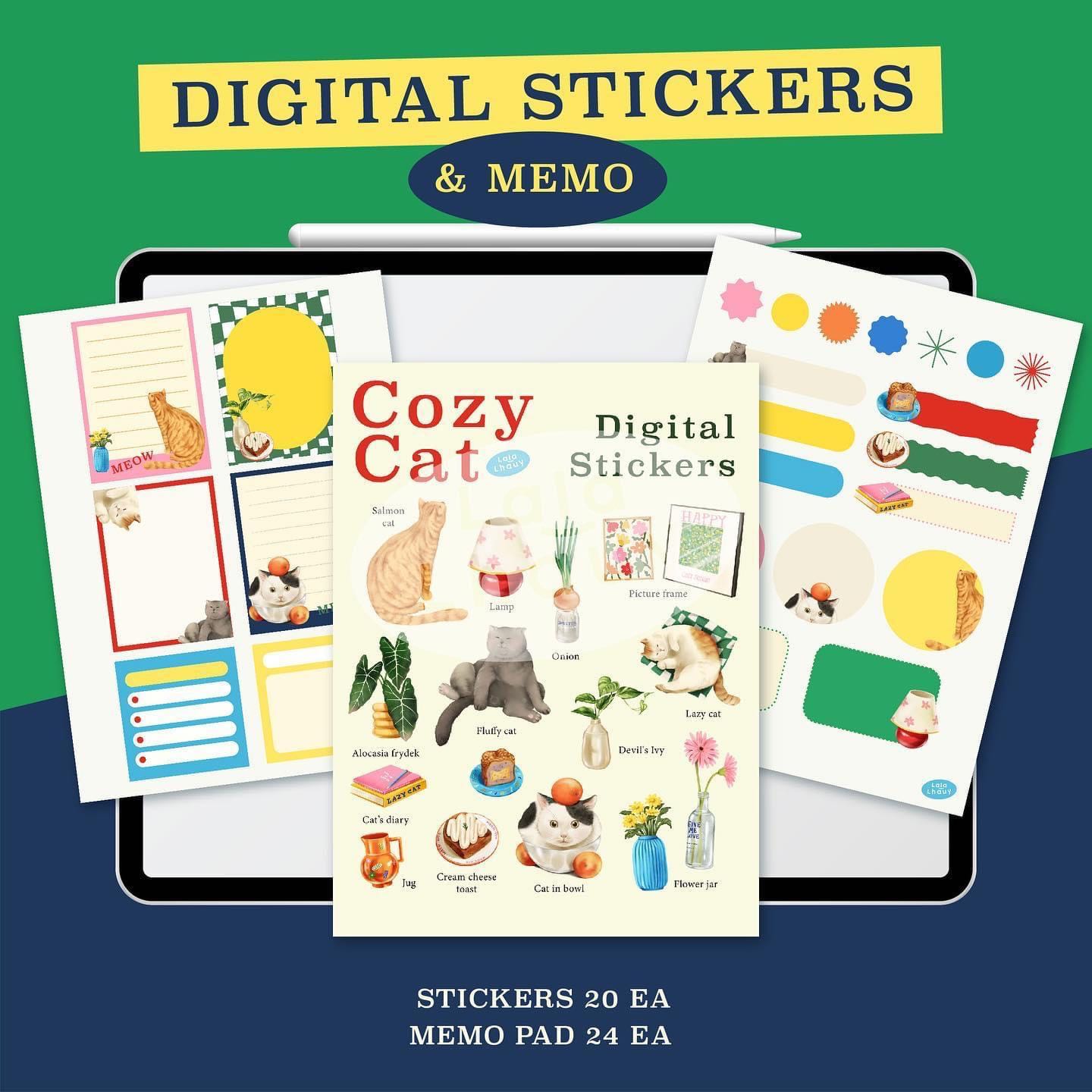 Cozy Cat (Digital Stickers & Memo)