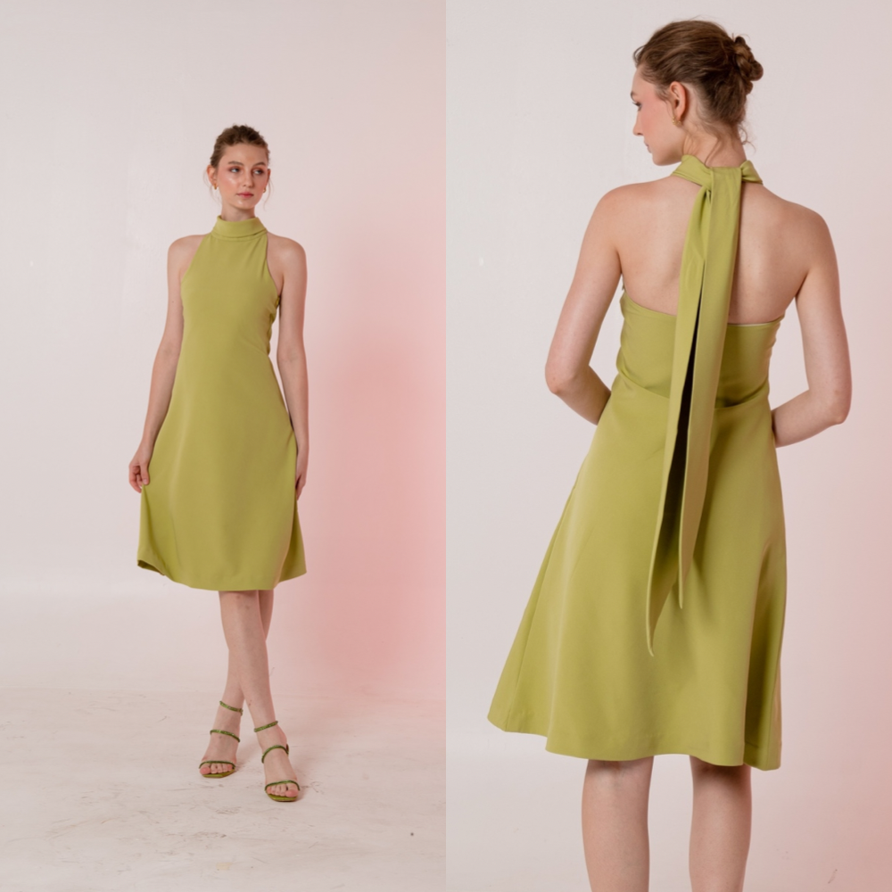 Halter Dress - Apple Green