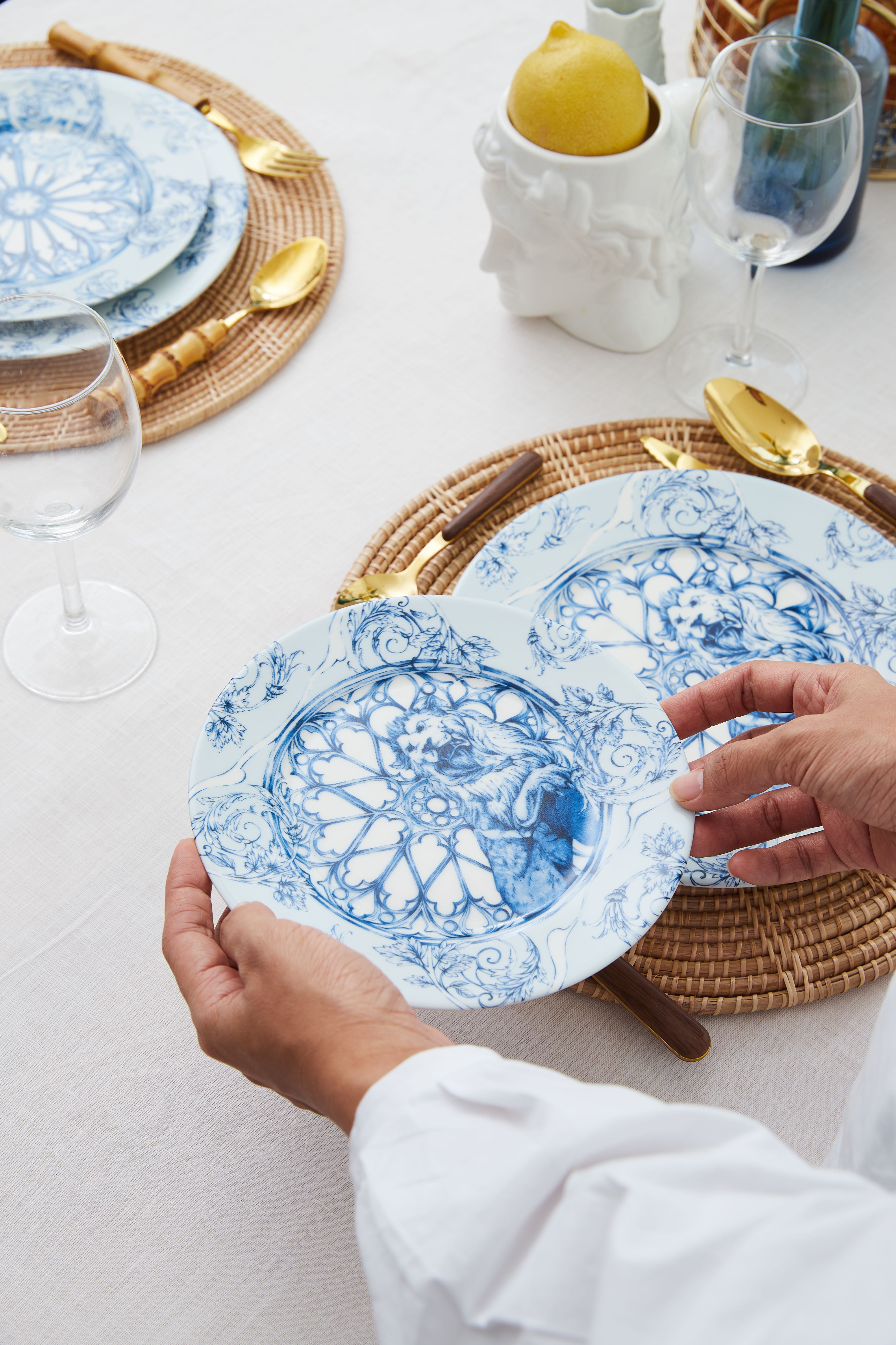 ชุดจาน 2 ใบ  Porcelain พิมพ์Decal ขนาด 7 และ 9 นิ้ว ลาย Le Lion