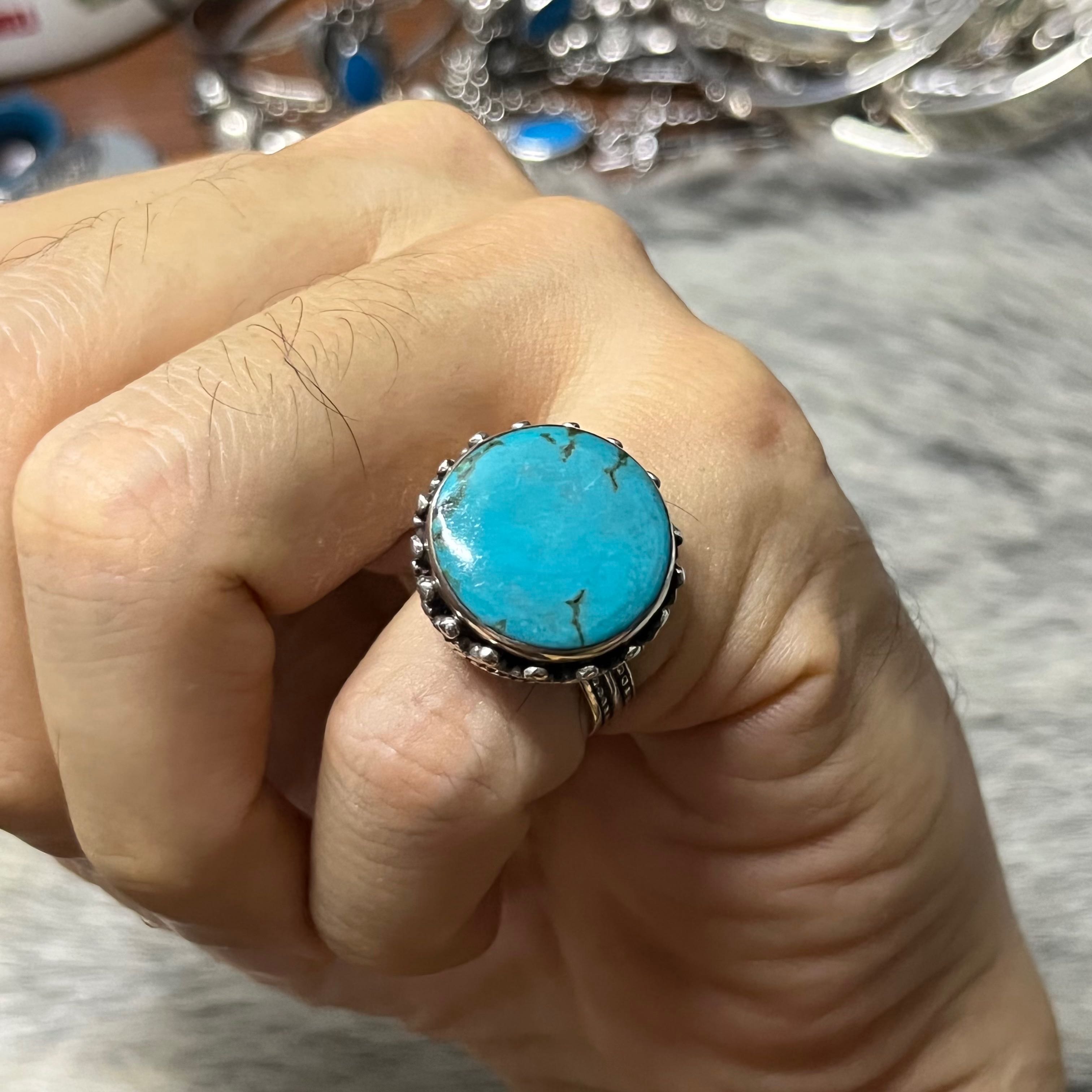 แหวนเงินแท้925 ประดับ Turquoise ขนาด51 ขยับไซส์ได้