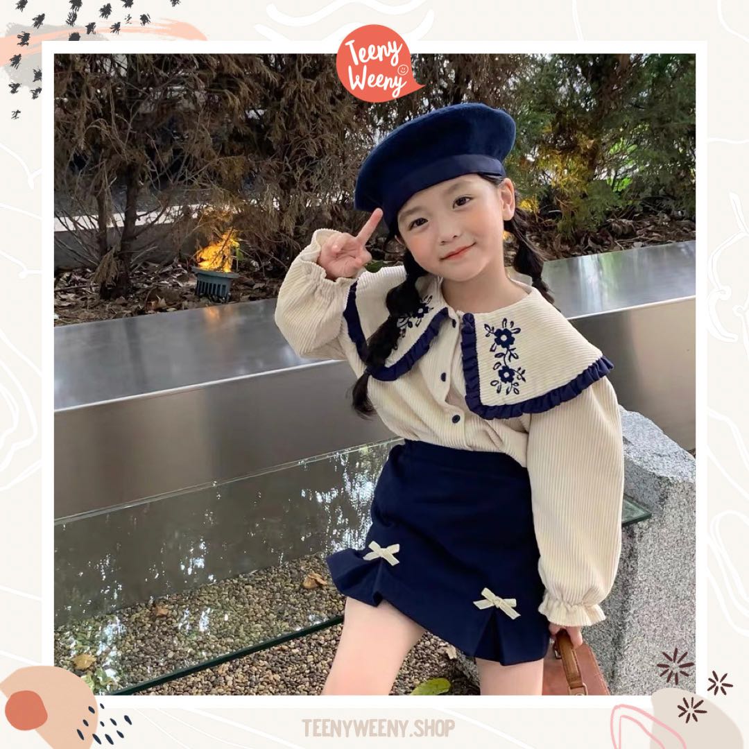 Teenyweeny.shop - เซตเสื้อแขนยาวลายปักและกระโปรง