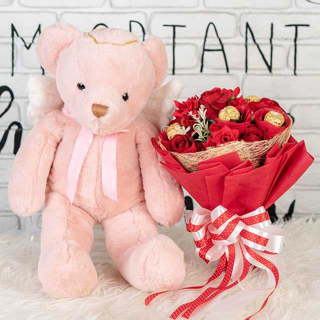 DF117 Teddy Bear Angles & Bouquet Choco