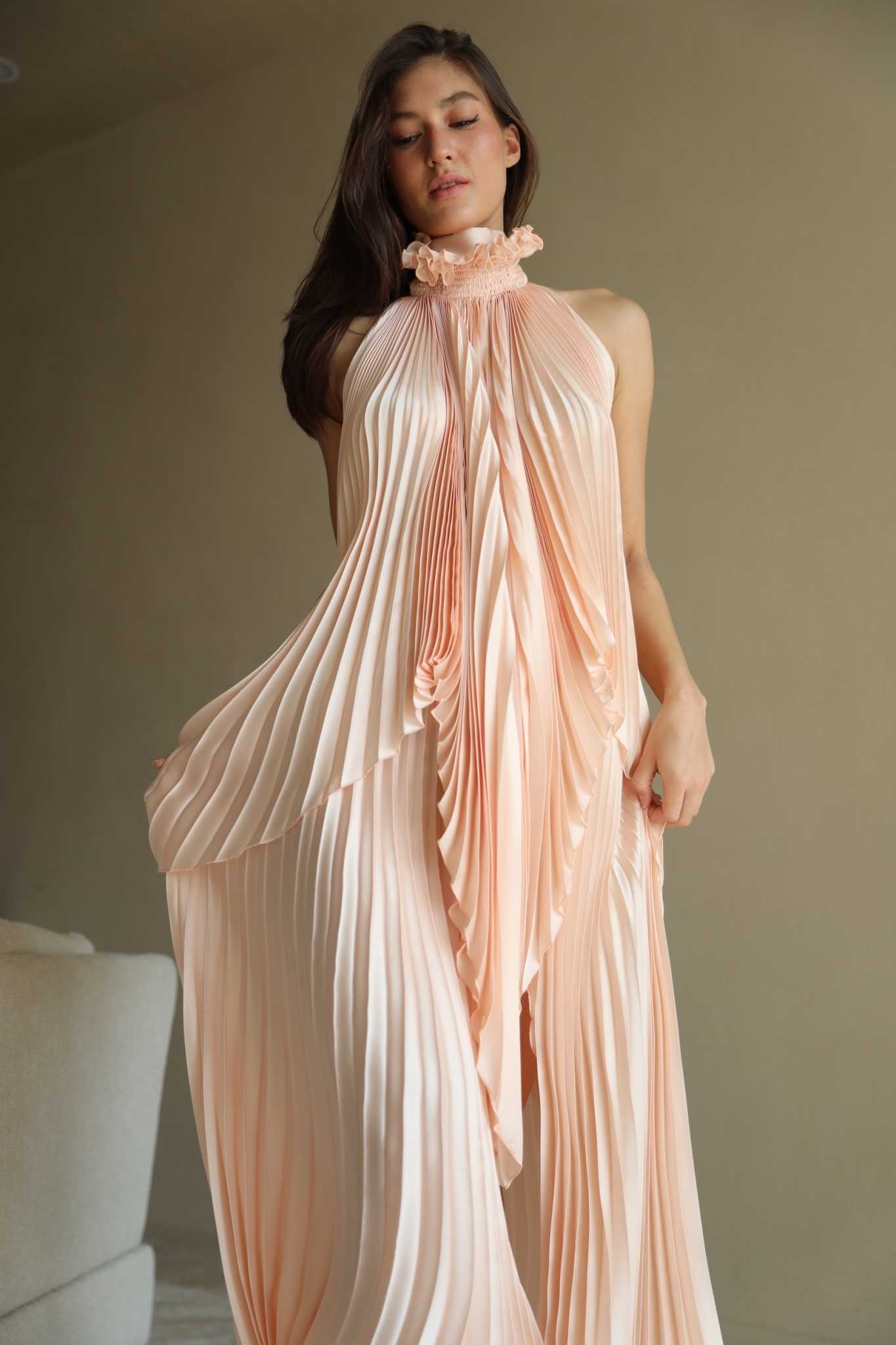 Ruffle Neck Open Back SET (Top & Skirt) - Powder Pink (Pre Order7-10Day)