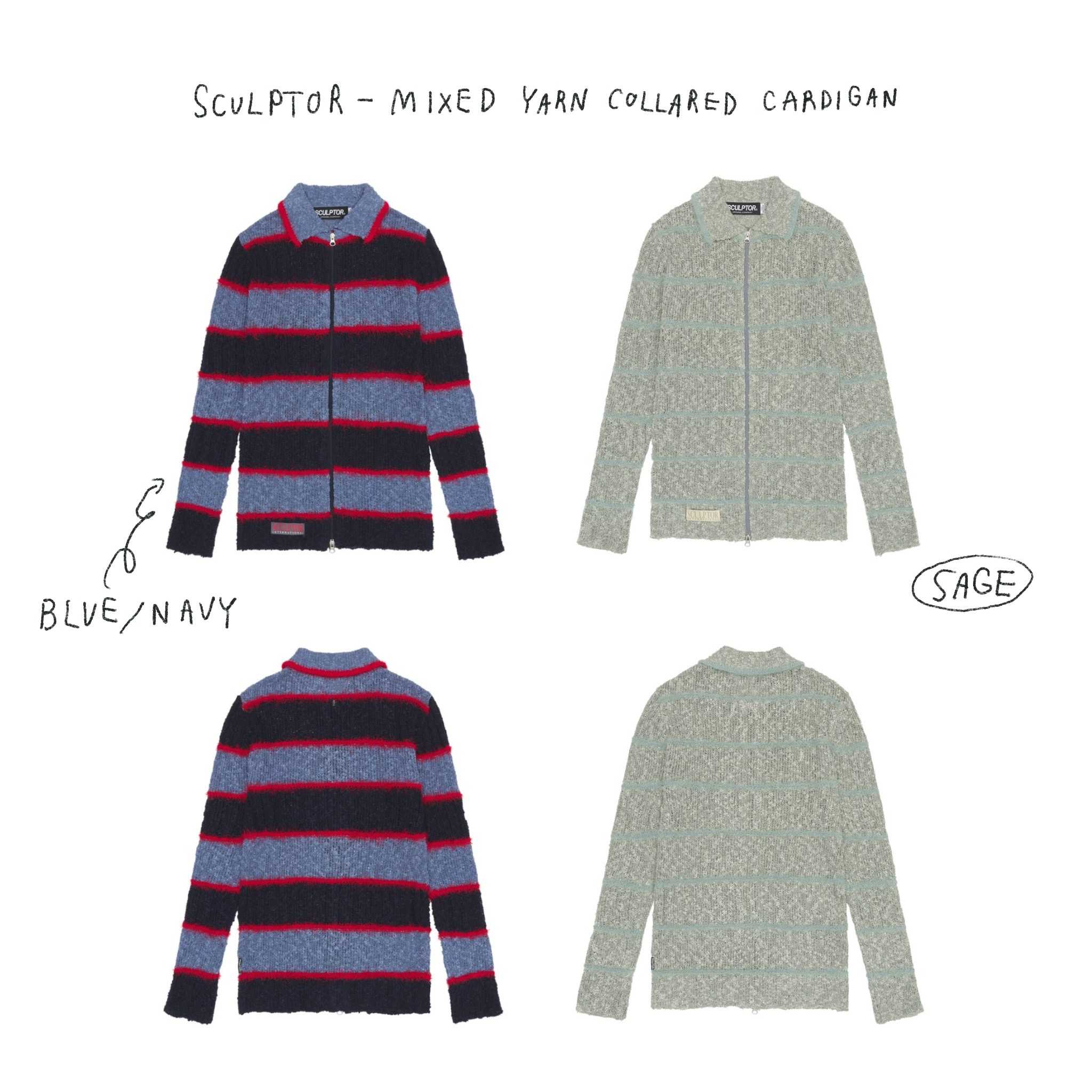 (PRE,รวมส่ง)  Mixed Yarn Collared Cardigan
