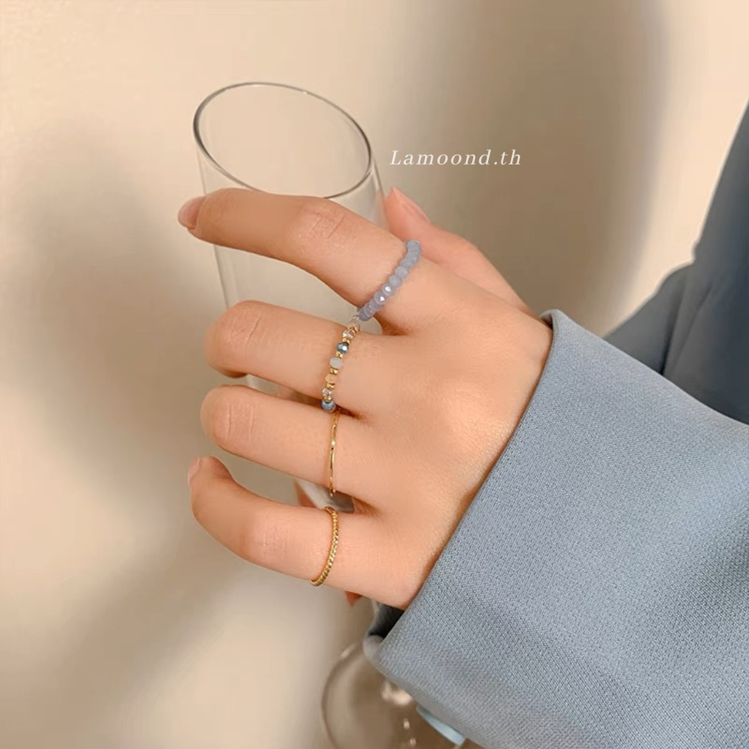 เซตแหวนเรียบ+ไข่มุกพาสเทล