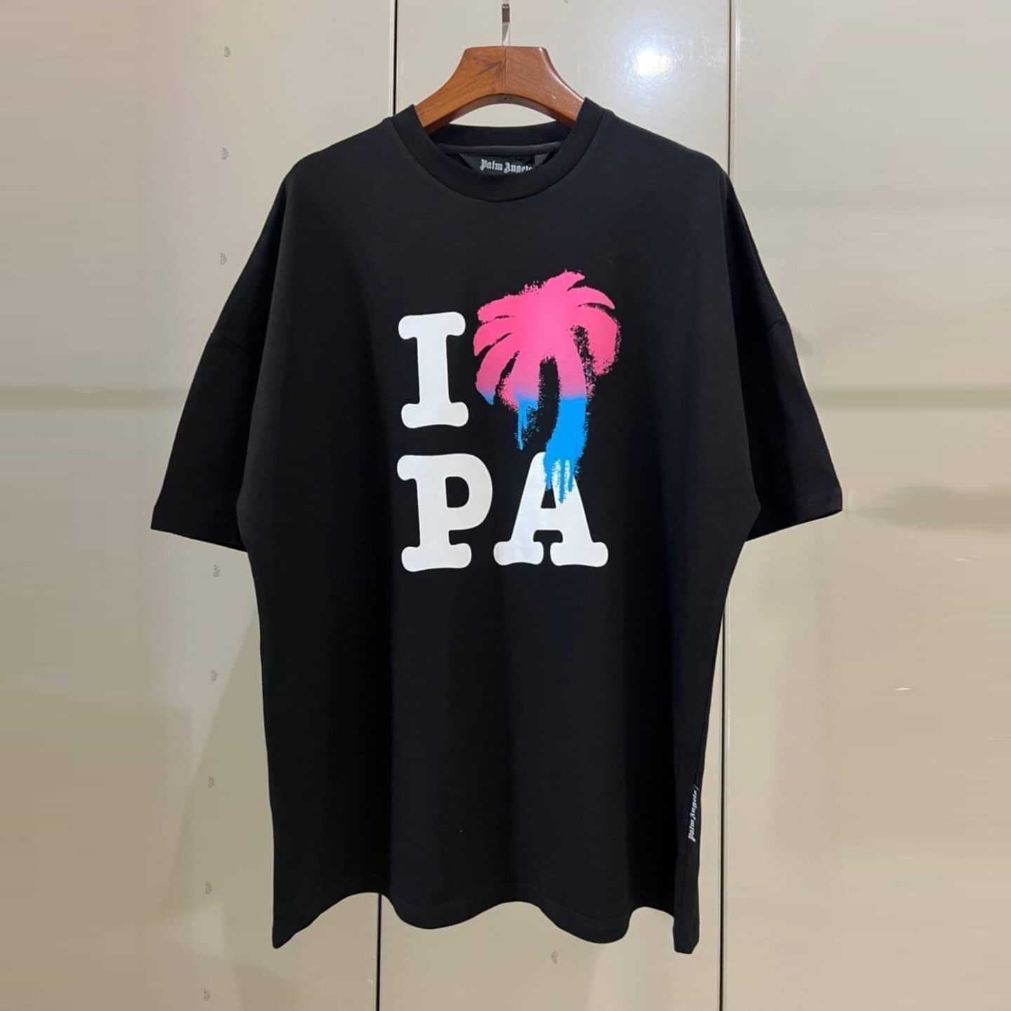 PALM ANGELS I PA CON STAMPA PALMA PINK BLUE GRADIENT SPRAY PRINT  T-SHIRT  เสื้อปาล์มแองเจิล