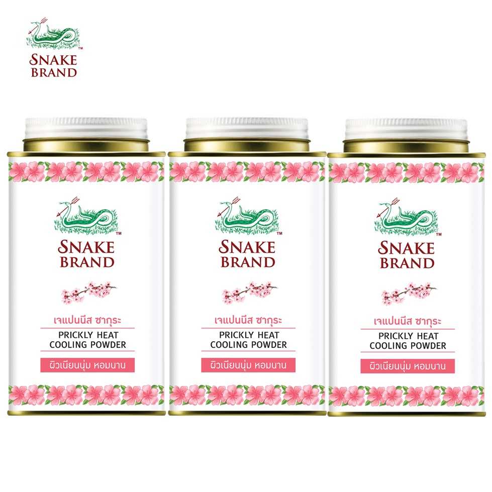 Snake Brand แป้งเย็นตรางู ปริกลี่ฮีท ซอฟท์ แอนด์ สมูท 140 กรัม  3 กระป๋อง