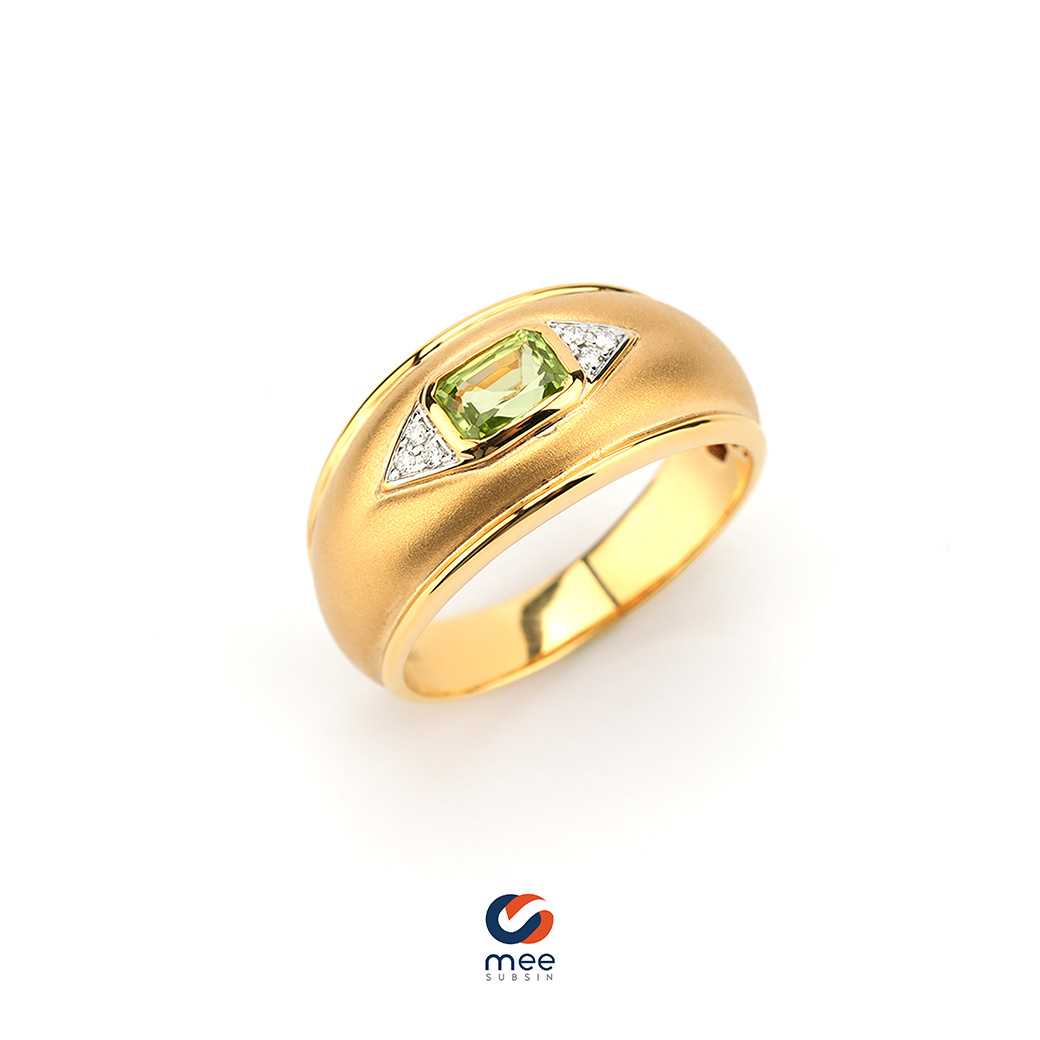 แหวนเพอริดอทประดับเพชร ทรงหลังเต่า สไตล์วินเทจ ตัวเรือนทองคำ 18k [RG230007]