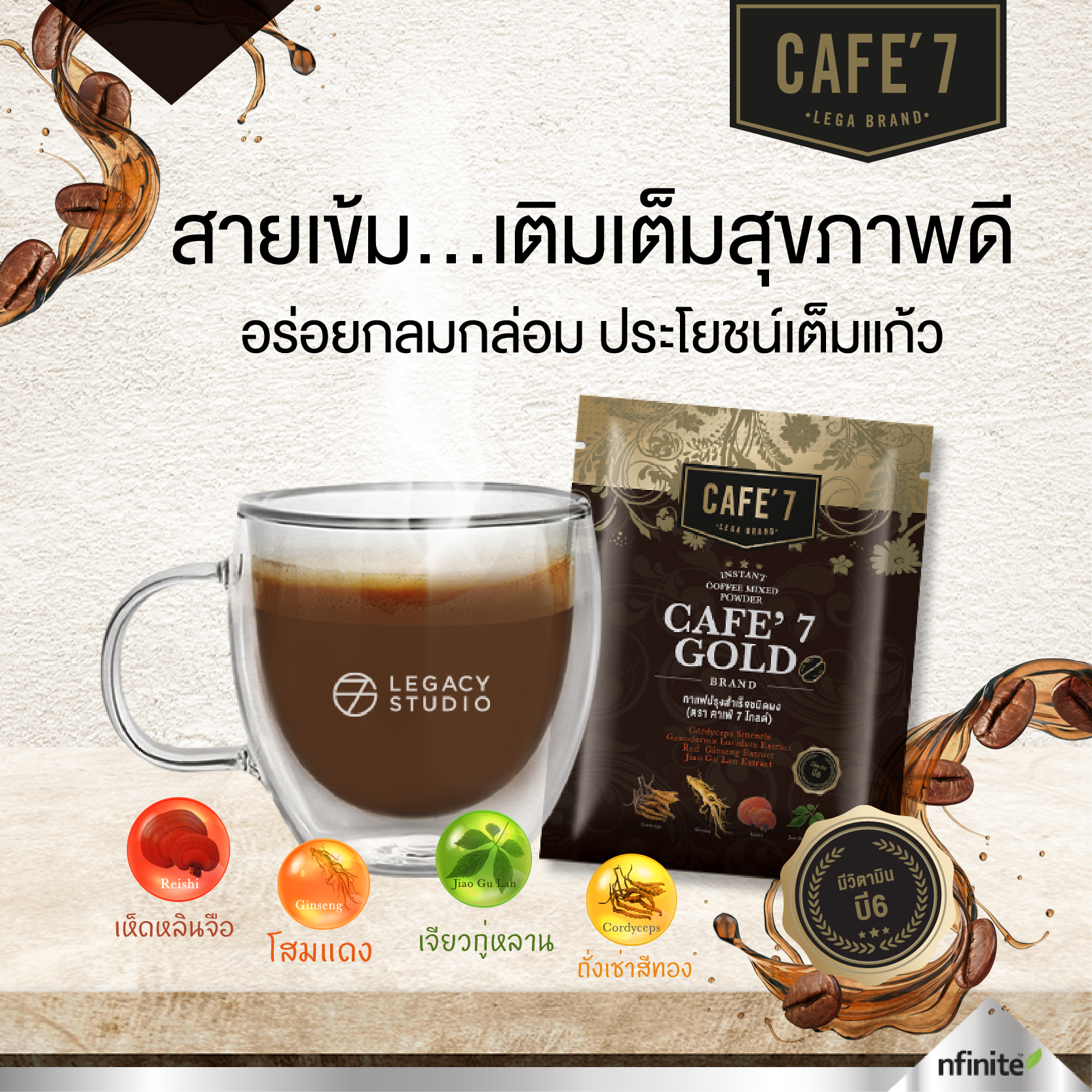 กาแฟสุขภาพ รสชาดเยี่ยม Cafe7 Gold พร้อมโสมสกัด
