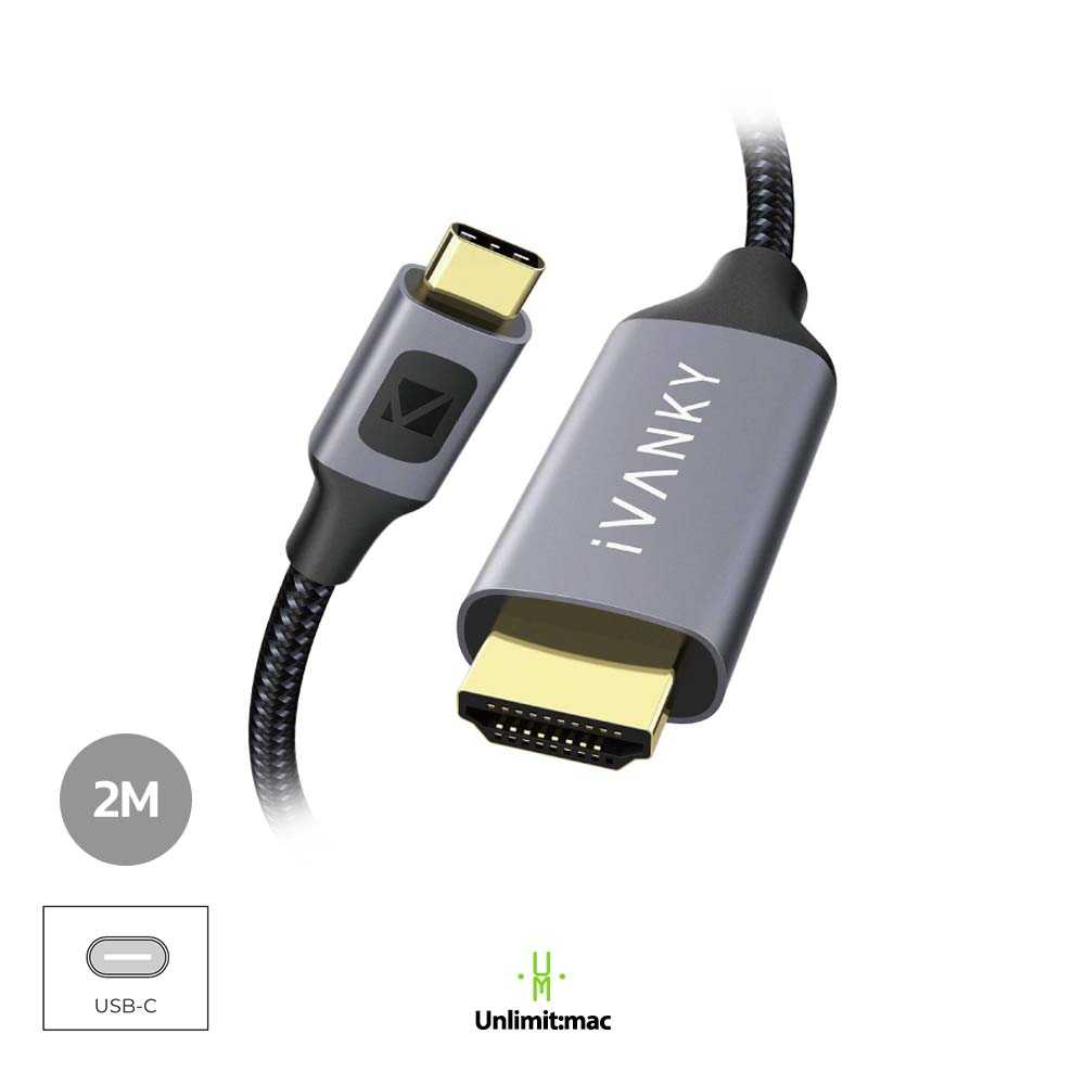 IVANKY USB-C to HDMI 4K HDR Cable 6.6ft /2M - Grey-black