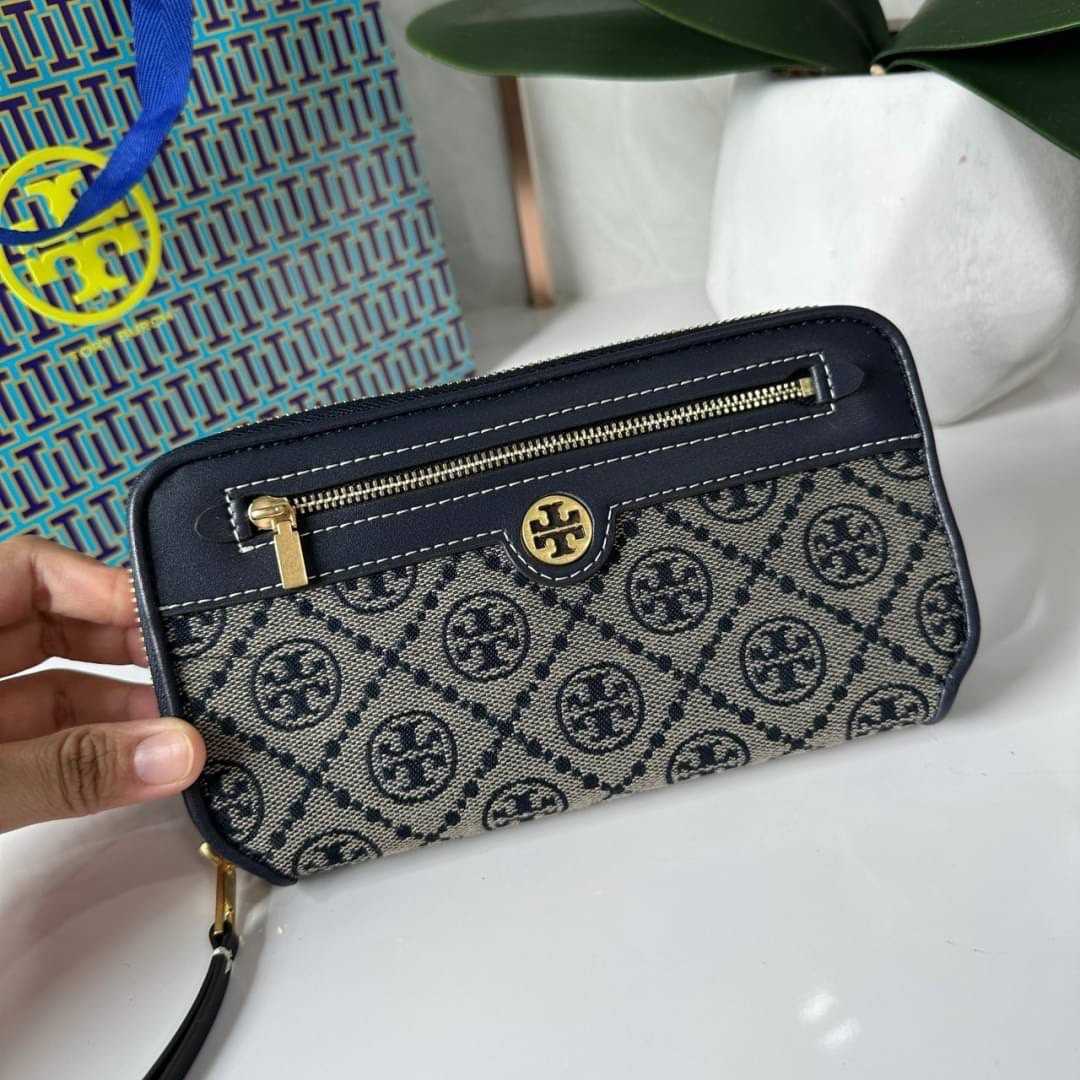 Tory Burch T Monogram Jacquard Zip Continental Wallet 79383 / Navy