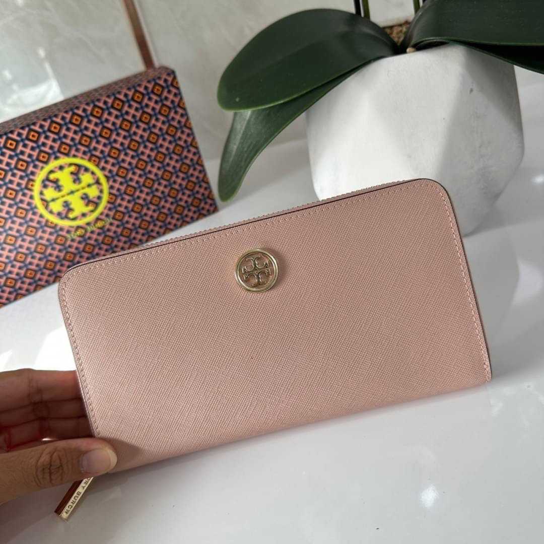 Tory Burch Robinson Multi Gusset Zip Continental Wallet / Safety Pink