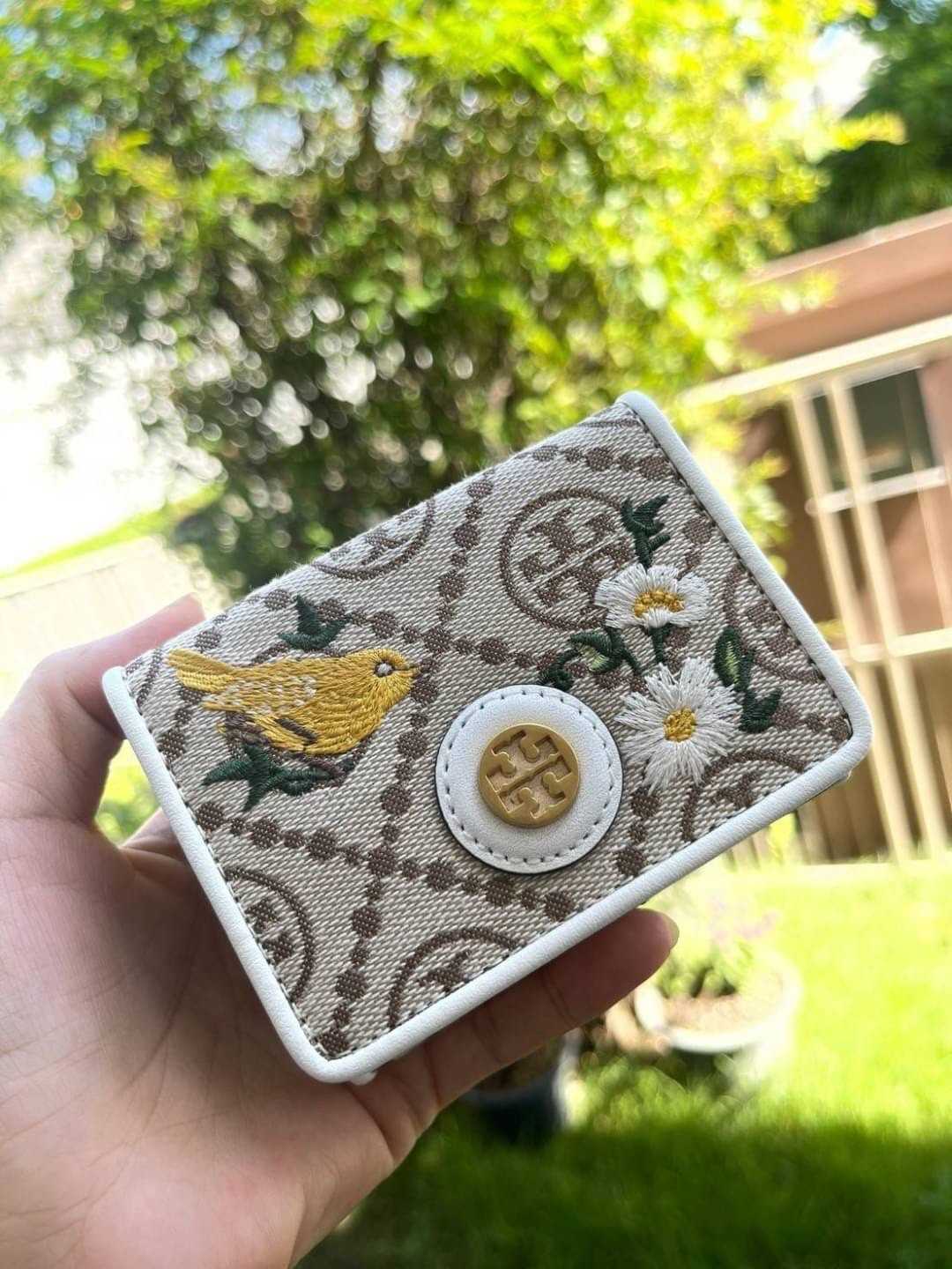 Tory Burch T monogram jacquard embroidered mini wallet