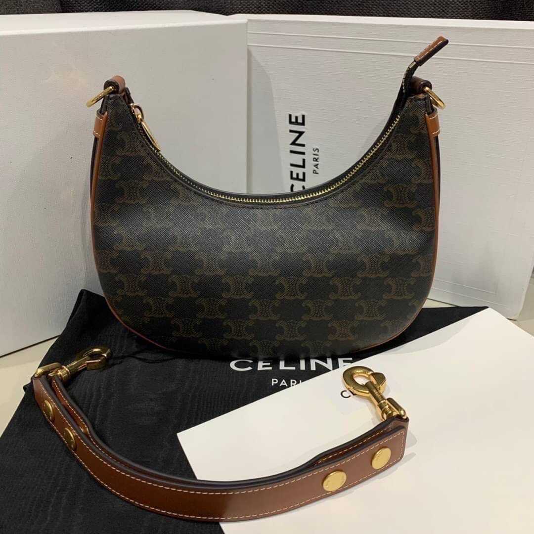 CELINE AVA BAG IN TRIOMPHE CANVAS SHOULDER IN BROWN กระเป๋าสะพายข้างครอสบอดี้ แบรนด์ซีลีน