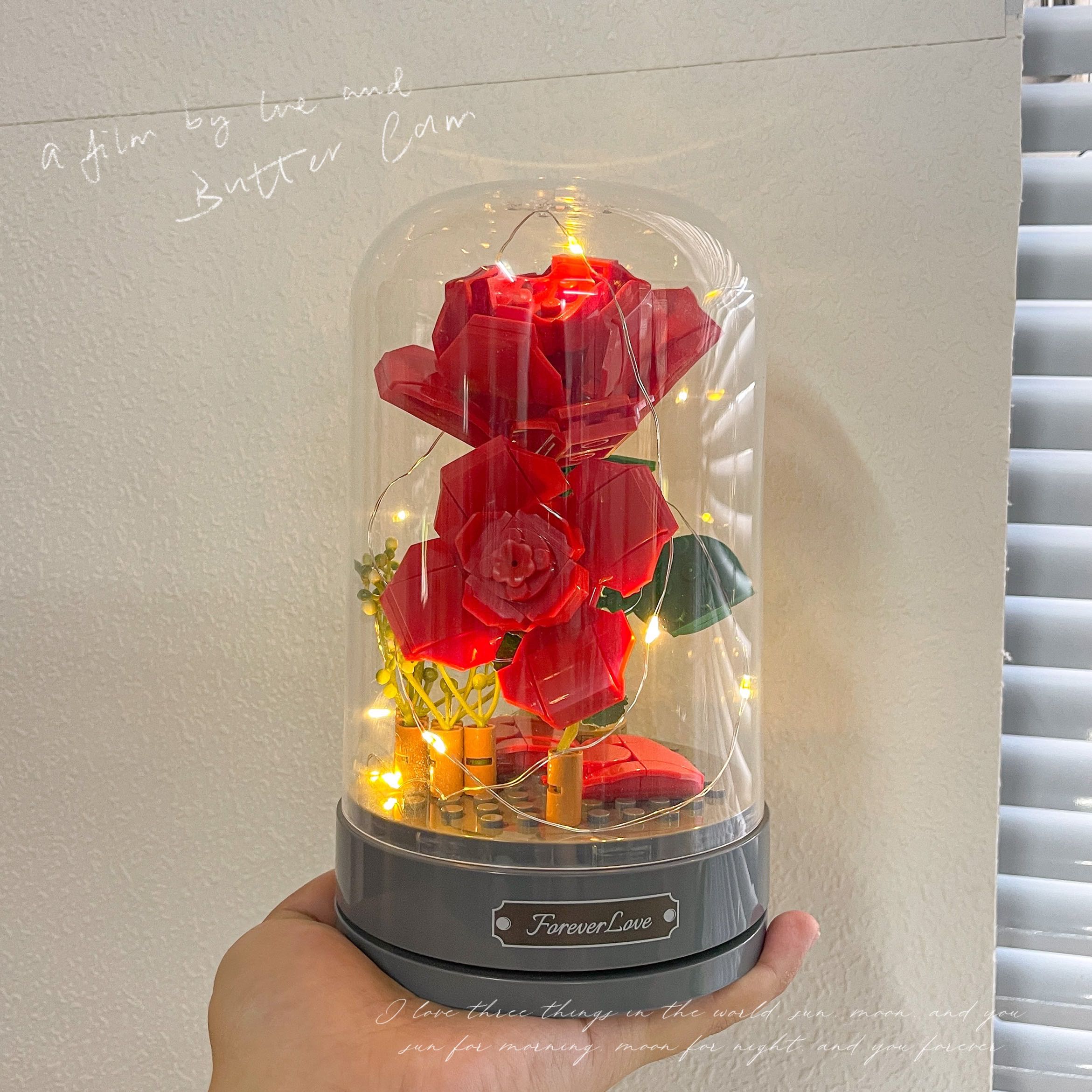#พร้อมส่ง เลโก้กล่องดนตรีดอกกุหลาบสีแดงแบบโดมครอบ 🌹