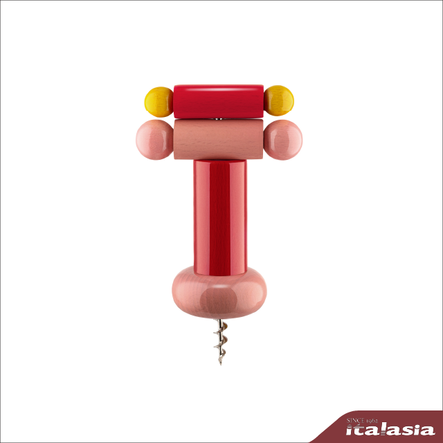 Corkscrew in beech-wood, red, yellow and pink