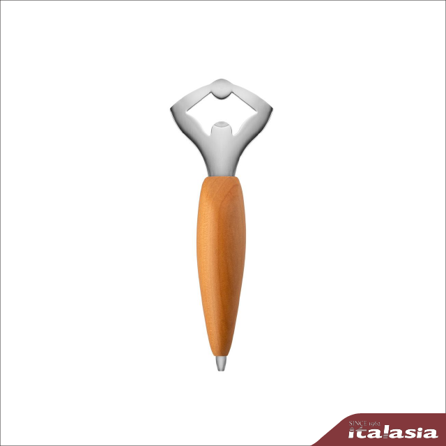 Bottle opener in 18/10 stainless steel and birch-wood
