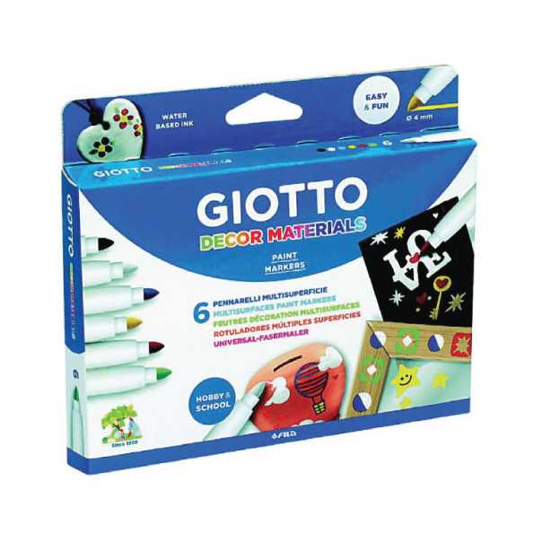 GIOTTO Decor Materials 6 Colors (ปากกาเมจิกเขียนวัสดุ 6 สี) 453300