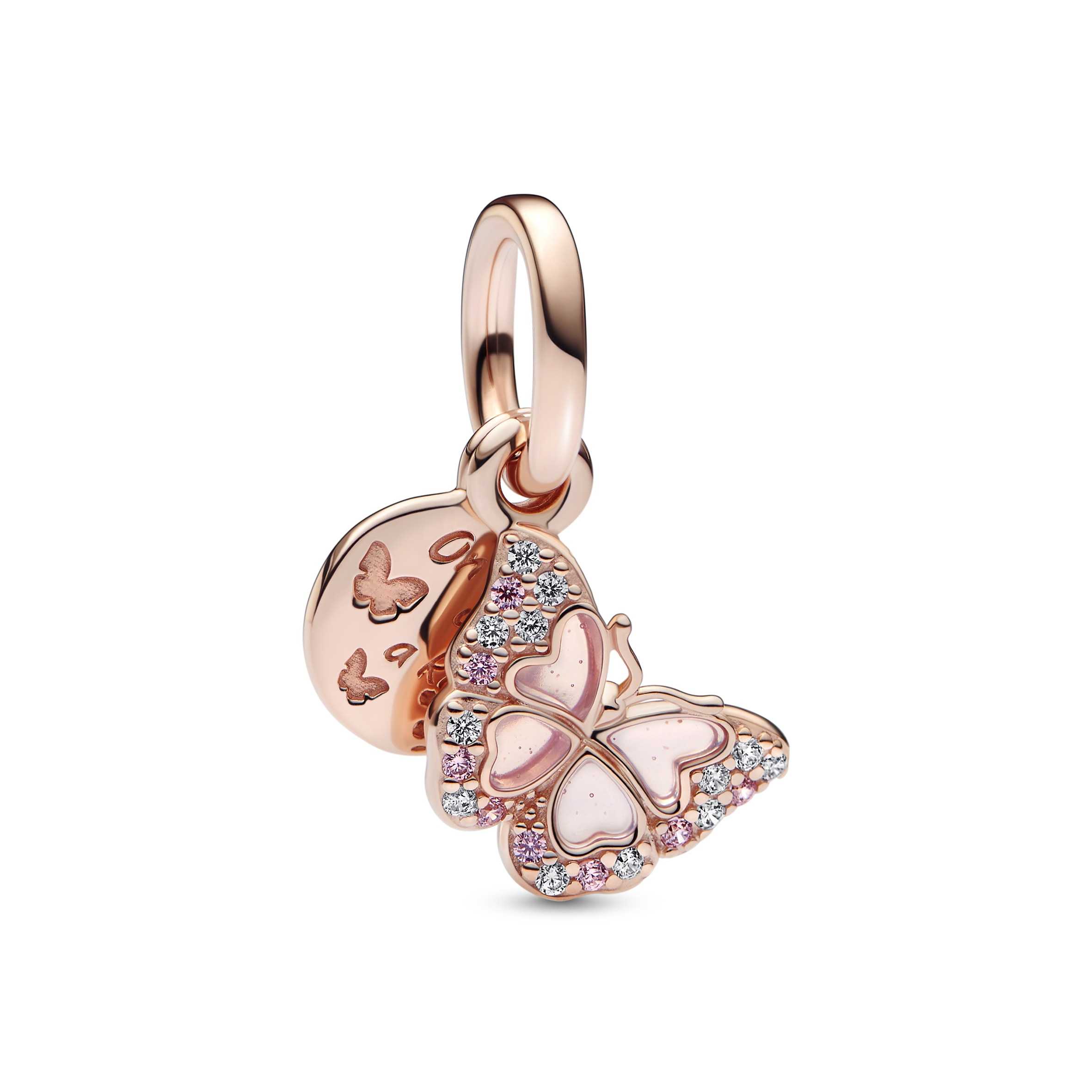 Butterfly 14k rose gold-plated dangle with fancy fairy tale pink and clear cubic zirconia