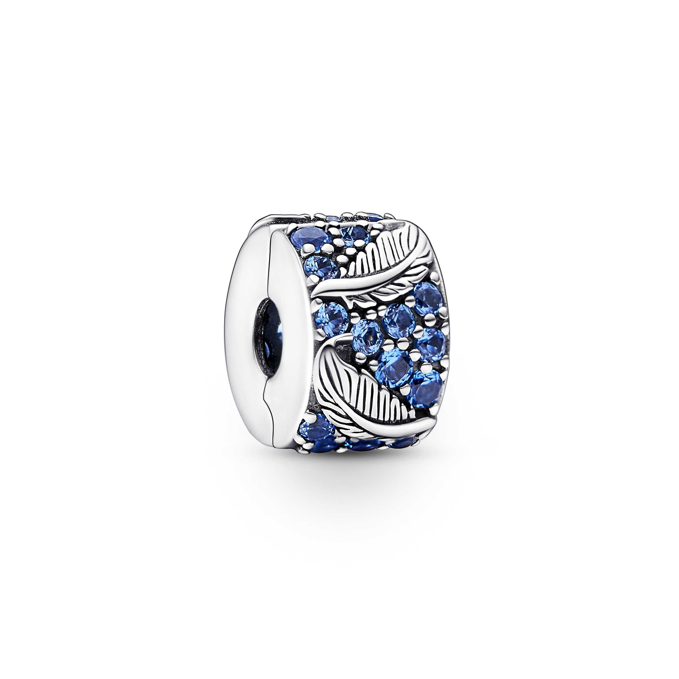 Feather sterling silver clip with night blue crystal