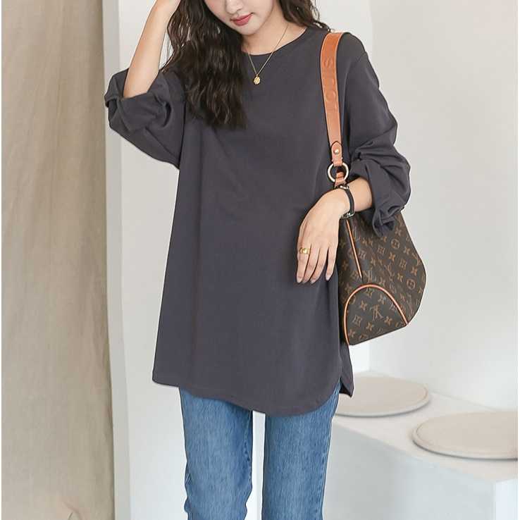เสื้อทรง oversize ลุคคล่องตัวใส่ง่ายใส่ได้ตลอด แบบเรียบเก๋น่ารักมากๆ - สีเทาเข้ม