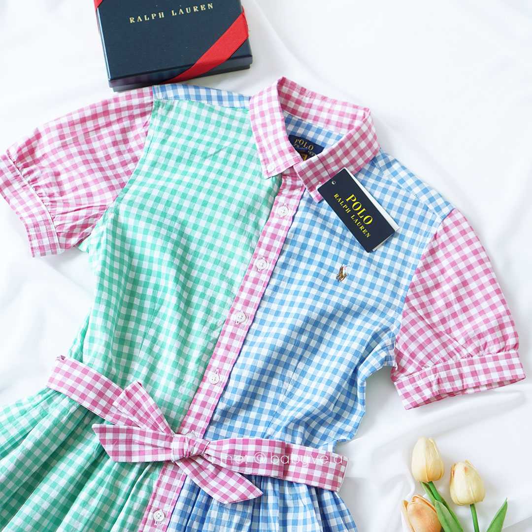 Girls Gingham Cotton Poplin Shirtdress (Blue/White Multi)