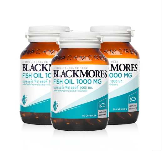 Blackmores Fish Oil 1000 mg แบลคมอร์ส ฟิช ออยล์ 1000 มก.  3X80 'S /แพ๊ค 3 ขวด