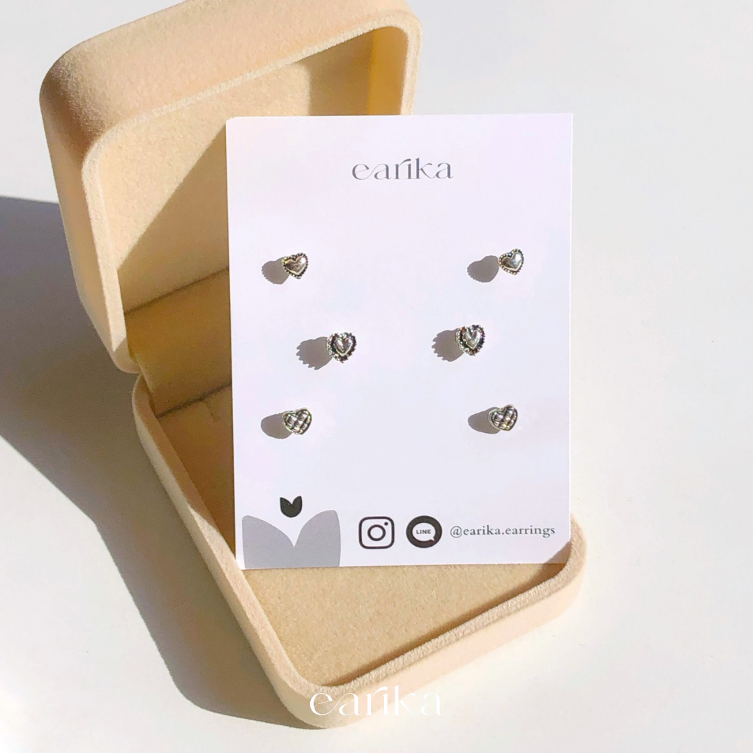 earika.earrings - old school lev set เซ็ตต่างหูหัวใจก้านเงินแท้ ผิวแพ้ง่ายใส่ได้