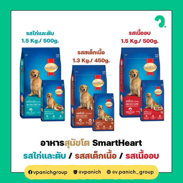 อาหารสุนัขโต SmartHeart (รสไก่และตับ / รสสเต็กเนื้อ / รสเนื้ออบ) , อาหารสุนัขพันธุ์เล็ก รสเนื้ออบ